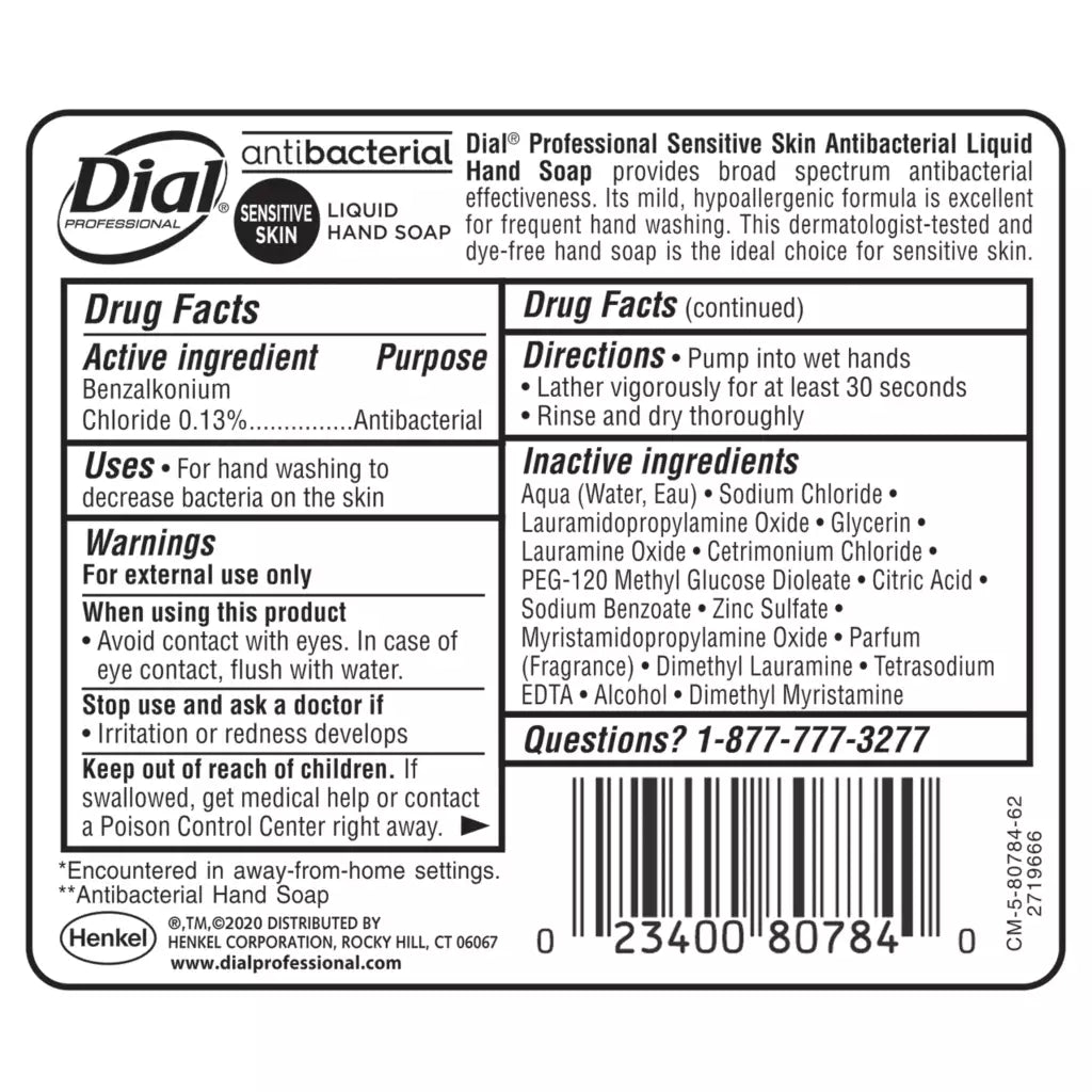 Antimicrobial Soap Dial Professional for Sensitive Skin Liquid 16 oz. Pump Bottle Fresh Scent,Packaging Type- Each