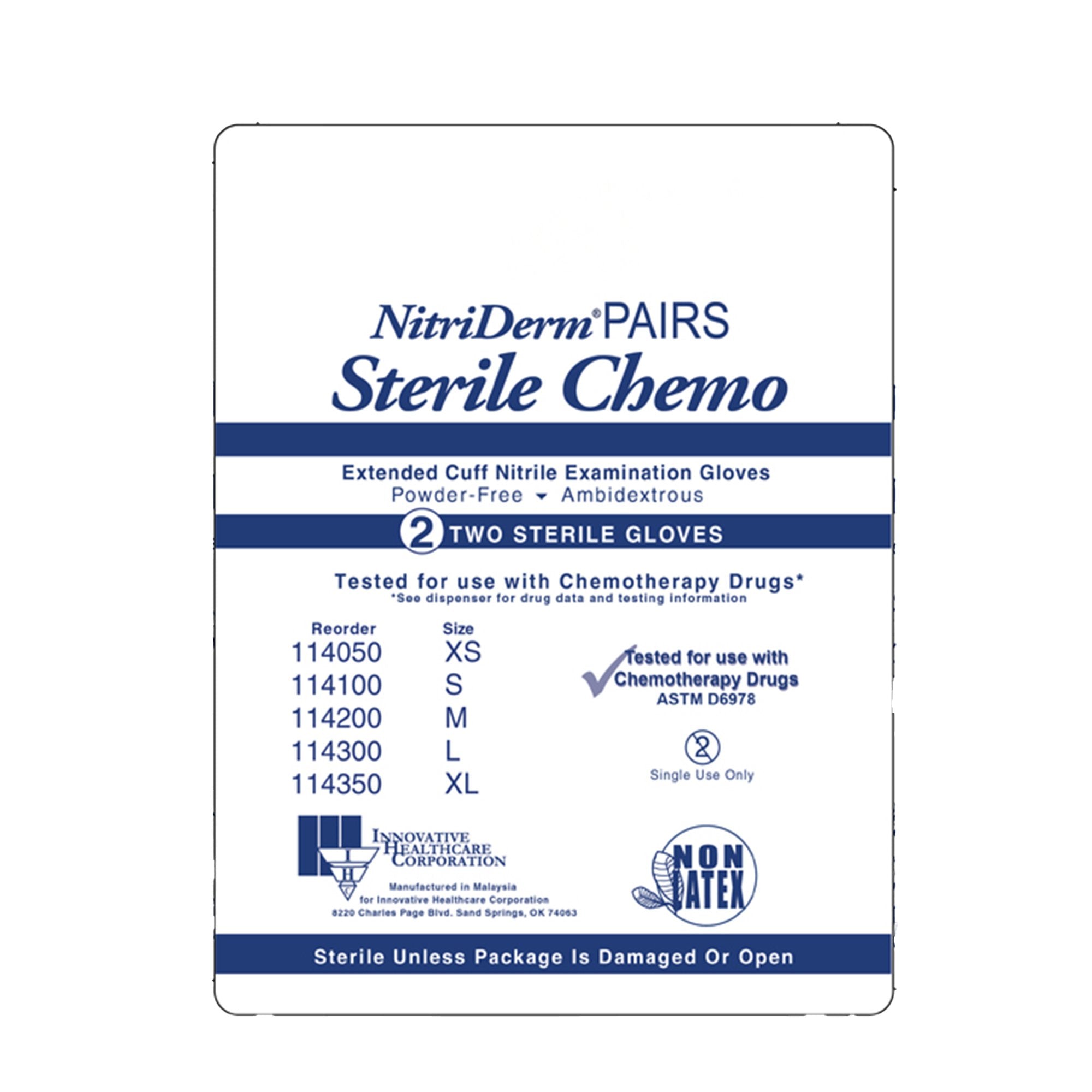 Exam Glove NitriDerm EC Large Sterile Pair Nitrile Extended Cuff Length Smooth Blue Chemo Tested,Packaging Type- Box