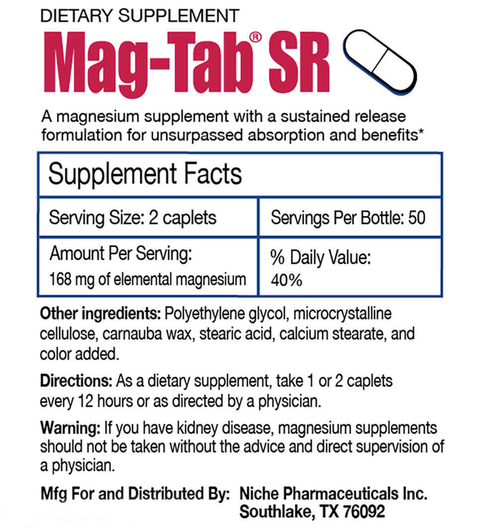 Mineral Supplement Mag-Tab® SR Magnesium 84 mg Strength Tablet 100 per Pack