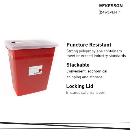 Sharps Container McKesson Prevent Red Base 13-3/4 W X 13-3/4 D X 14 H Inch Horizontal / Vertical Entry 8 Gallon,Packaging Type- Each