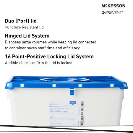 Pharmaceutical Waste Container McKesson Prevent White Base 13-1/2 H X 17-3/10 W X 13 L Inch Vertical Entry 8 Gallon,Packaging Type- Each