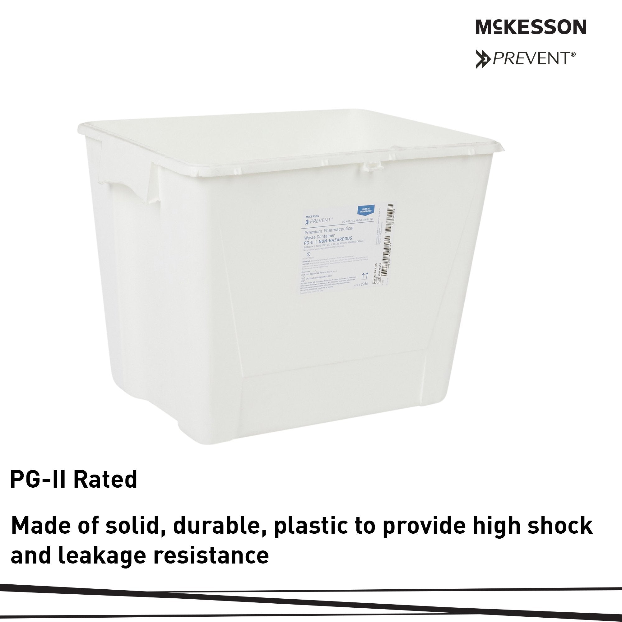 Pharmaceutical Waste Container McKesson Prevent White Base 13-1/2 H X 17-3/10 W X 13 L Inch Vertical Entry 8 Gallon,  Packaging Type- Case