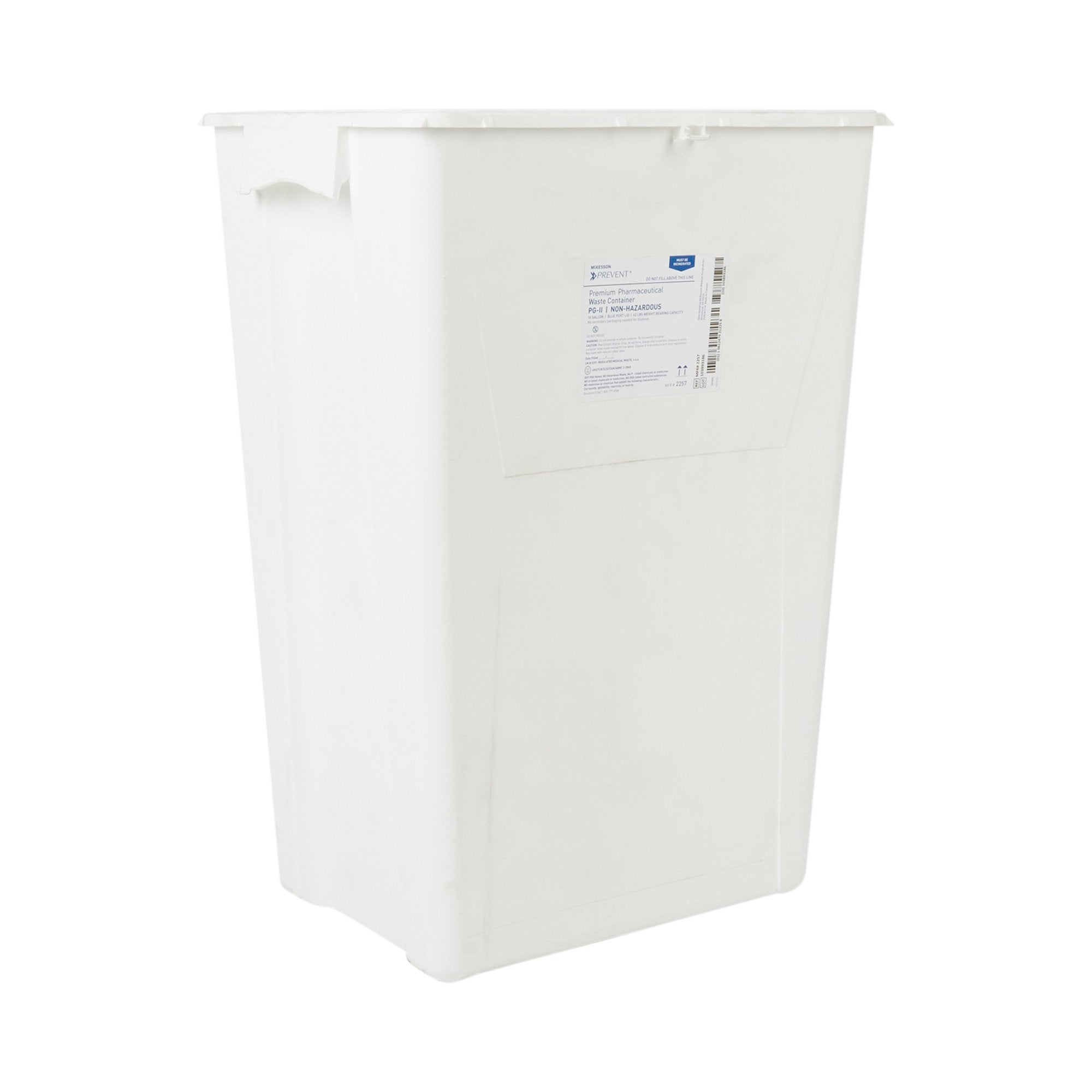 Pharmaceutical Waste Container McKesson Prevent White Base 24-3/5 H X 17-3/10 W X 13 L Inch Vertical Entry 18 Gallon,Packaging Type- Each