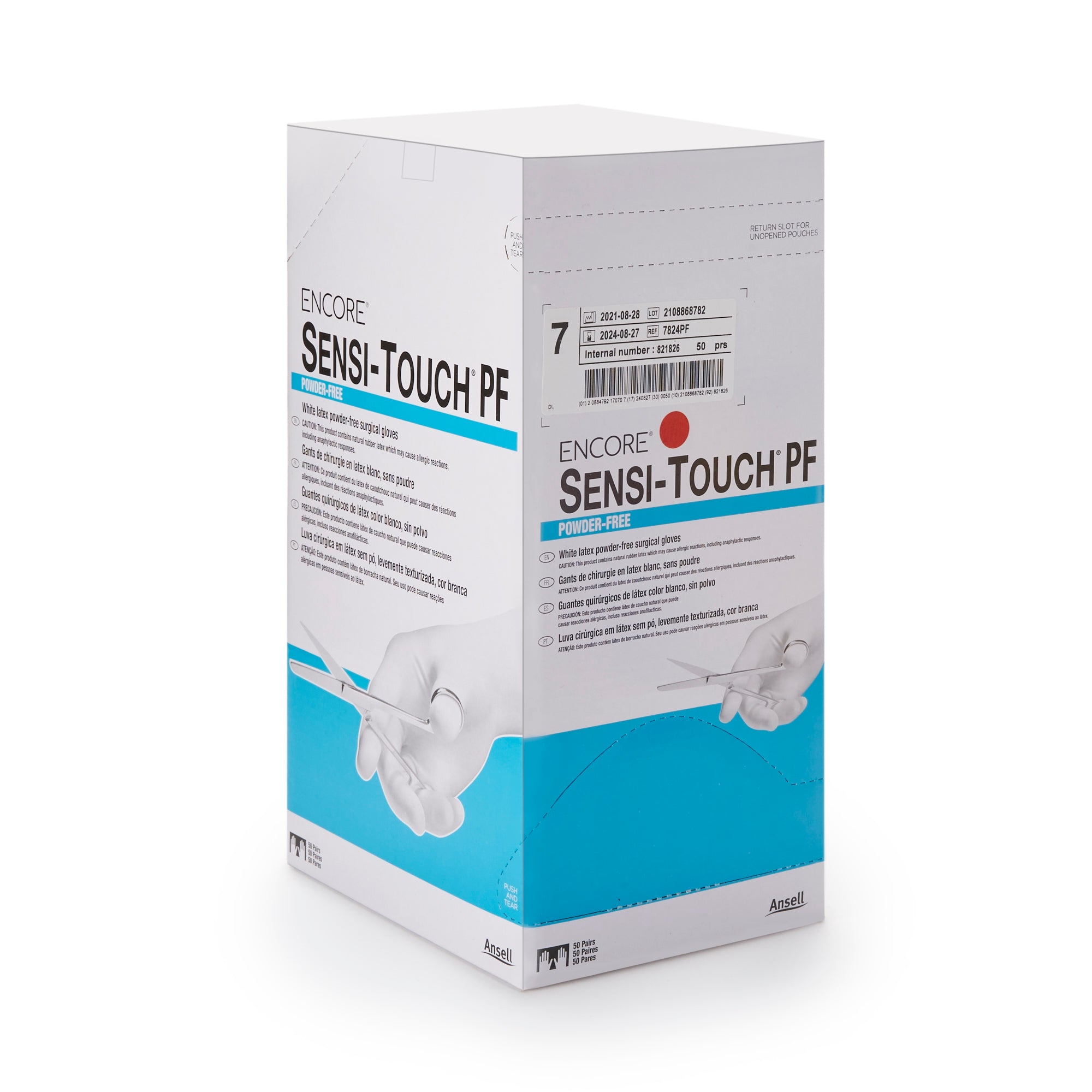 Surgical Glove ENCORE Sensi-Touch PF Size 7 Sterile Latex Standard Cuff Length Micro-Textured Natural Chemo Tested