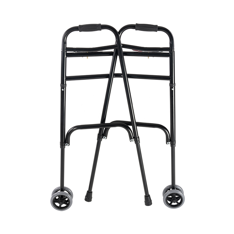 Dynarex Steel Button Folding Walker with Wheels, Adult