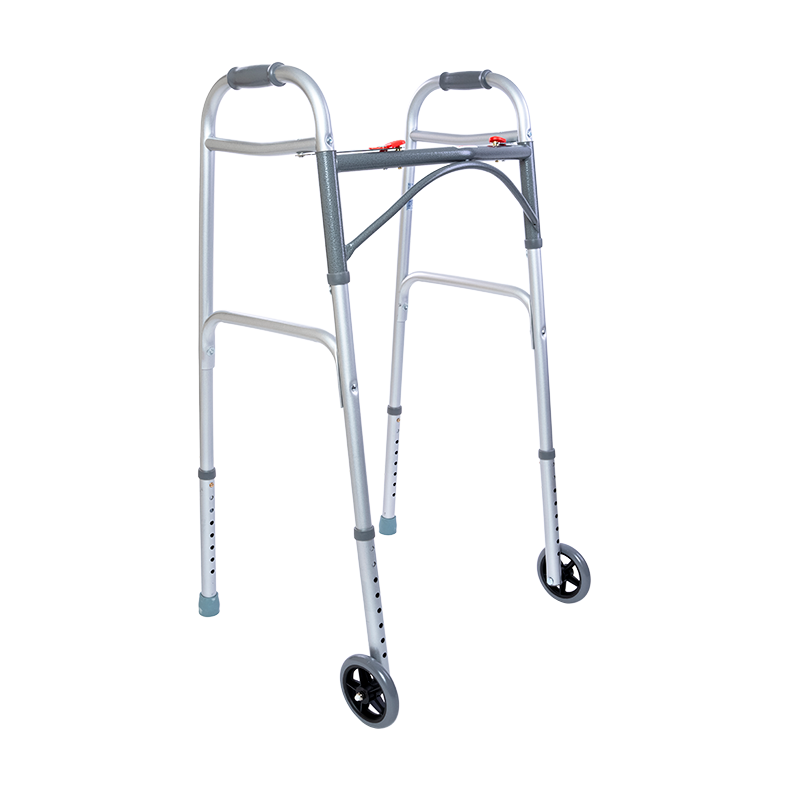 Dynarex Steel Button Folding Walker with Wheels, Adult