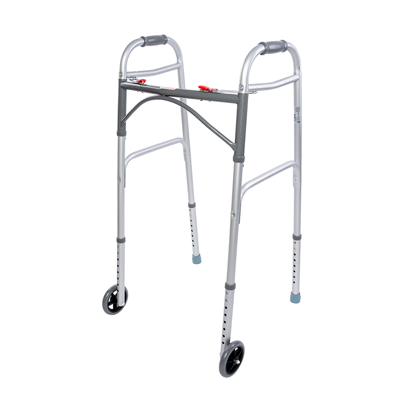 Dynarex Steel Button Folding Walker with Wheels, Adult