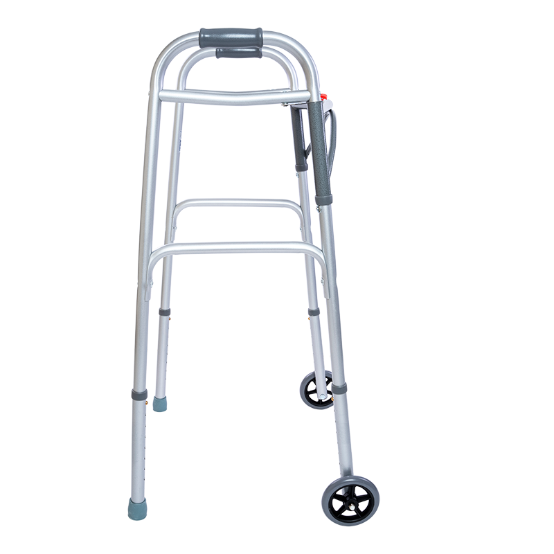 Dynarex Steel Button Folding Walker with Wheels, Adult
