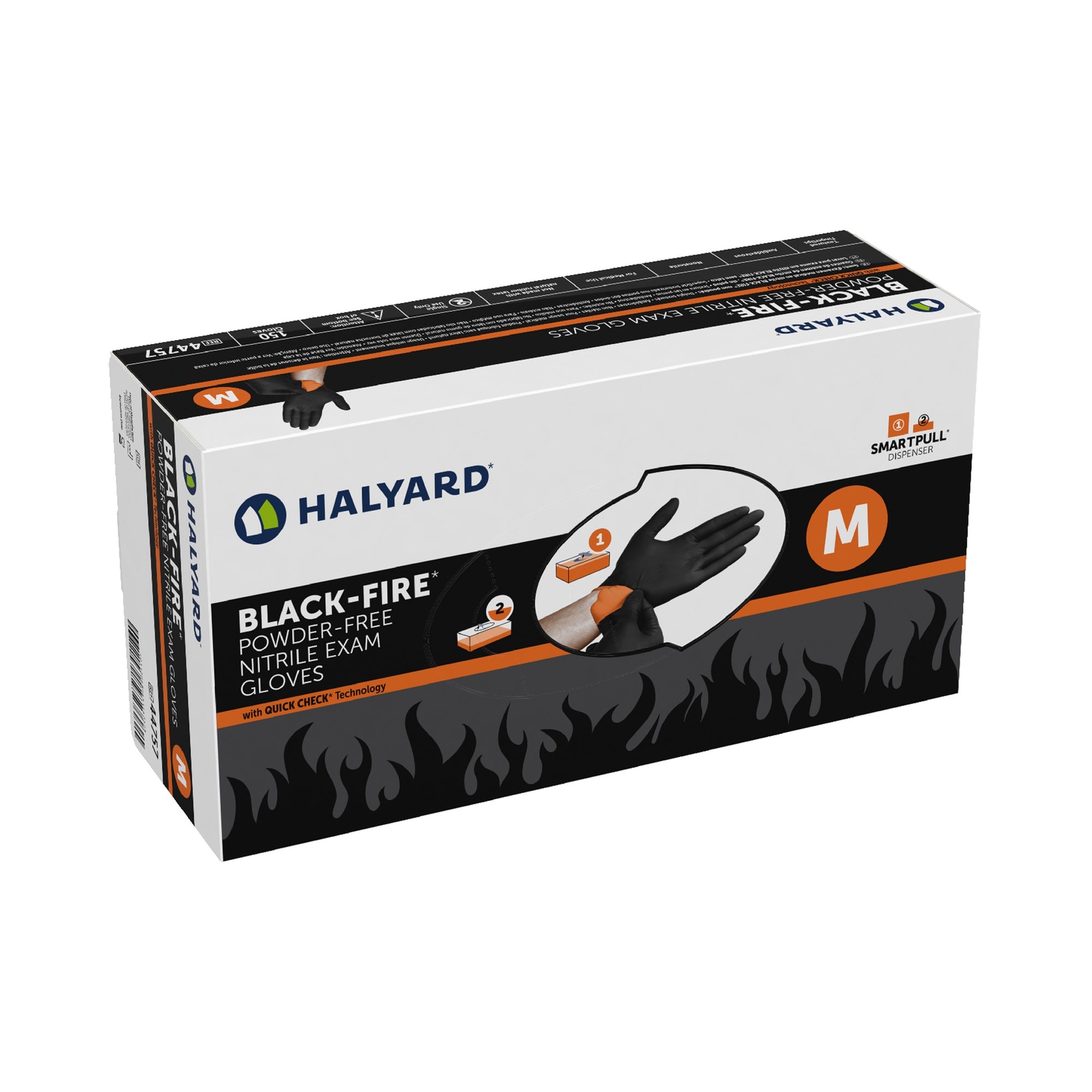 Exam Glove Black-Fire* Medium NonSterile Nitrile Standard Cuff Length Textured Fingertips Black / Orange Fentanyl Tested,Packaging Type- Box
