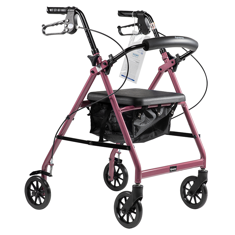 Dynarex DynaGo Quad 6 - Lightweight Aluminum Rollator with 6" Wheels for Easy Mobility, Adjustable Height, and Comfortable Handgrips for Enhanced Support.