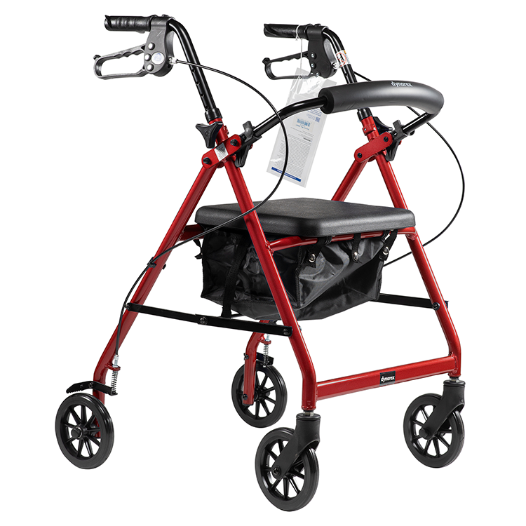 Dynarex DynaGo Quad 6 - Lightweight Aluminum Rollator with 6" Wheels for Easy Mobility, Adjustable Height, and Comfortable Handgrips for Enhanced Support.