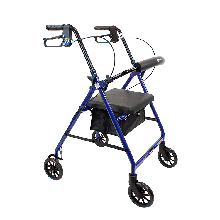 Dynarex DynaGo Quad 6 - Lightweight Aluminum Rollator with 6" Wheels for Easy Mobility, Adjustable Height, and Comfortable Handgrips for Enhanced Support.