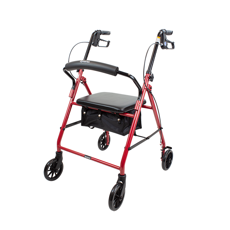 Dynarex DynaGo Advantage Folding Rollator with 6inch wheels, Weight Capacity 300lbs Durable Steel Frame Rollator, Available Color Blue and Red, 10205,6