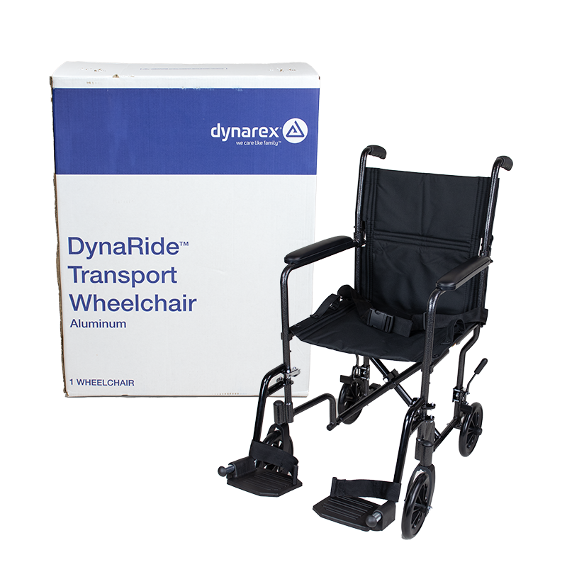Dynarex DynaRide 17" Transport Wheelchair - Lightweight Aluminum Frame for Easy Mobility, Comfortable Seat, and Convenient Folding Design for Travel.