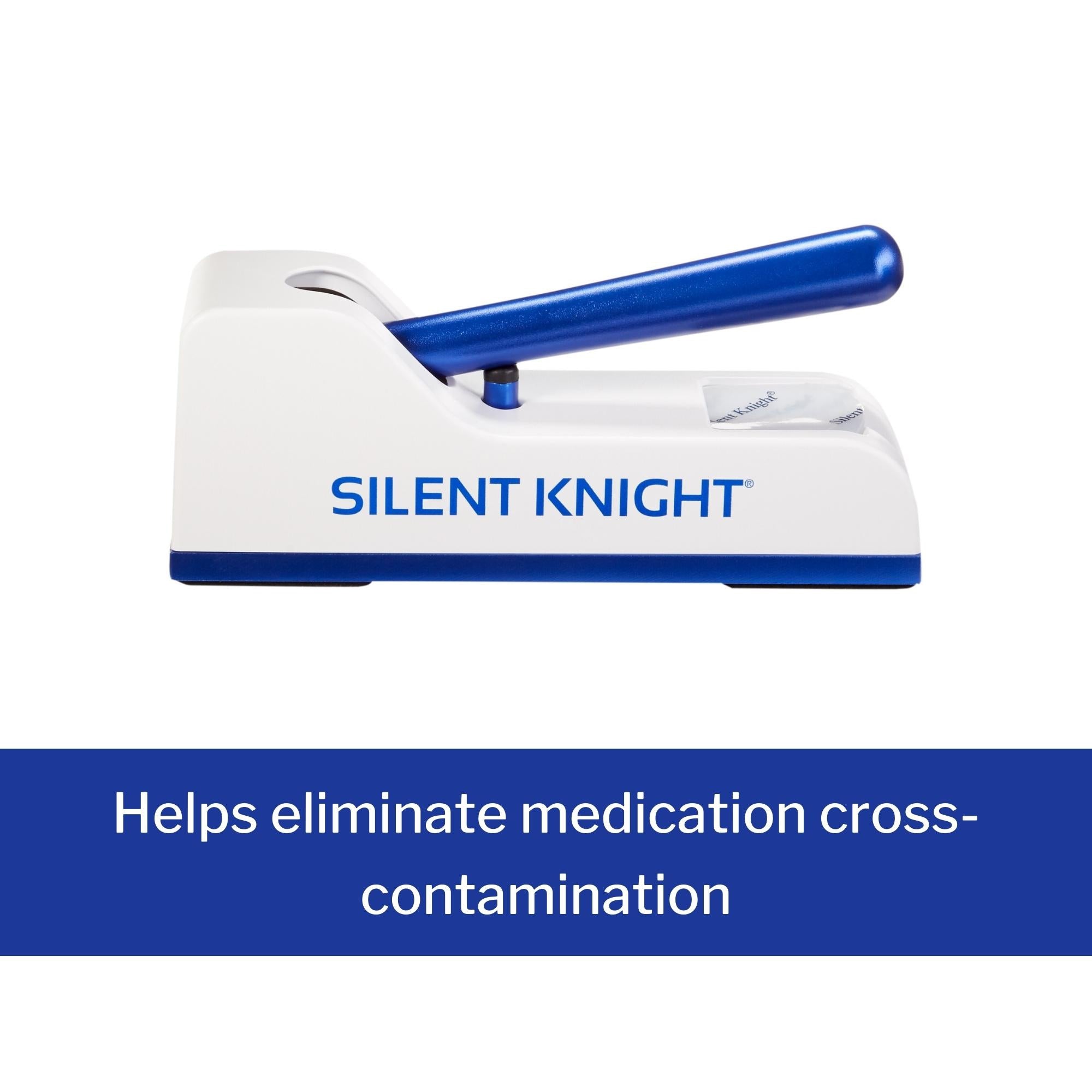 Pill Crusher Silent Knight Hand Operated Blue / White, Packaging Type- Each