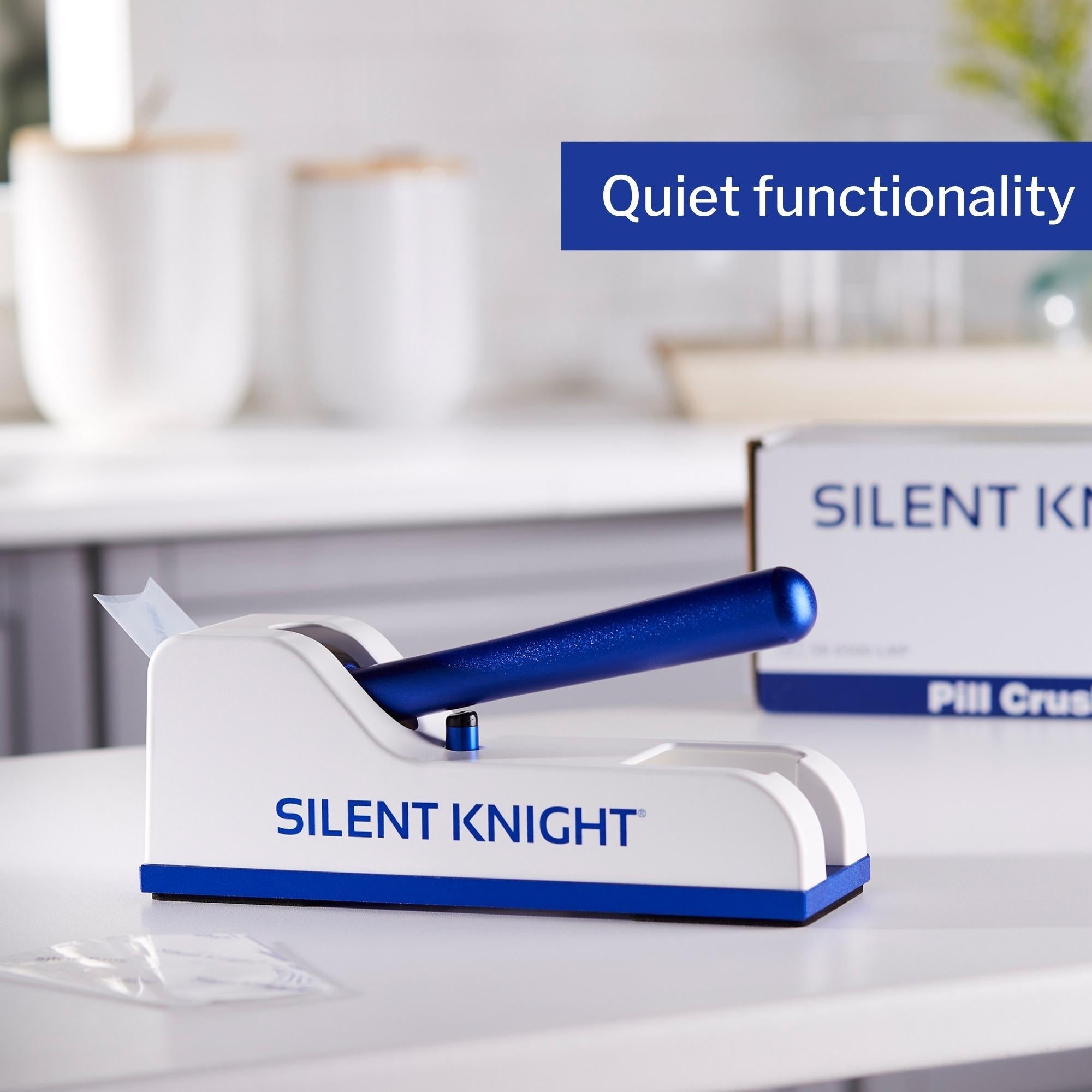 Pill Crusher Silent Knight Hand Operated Blue / White, Packaging Type- Each