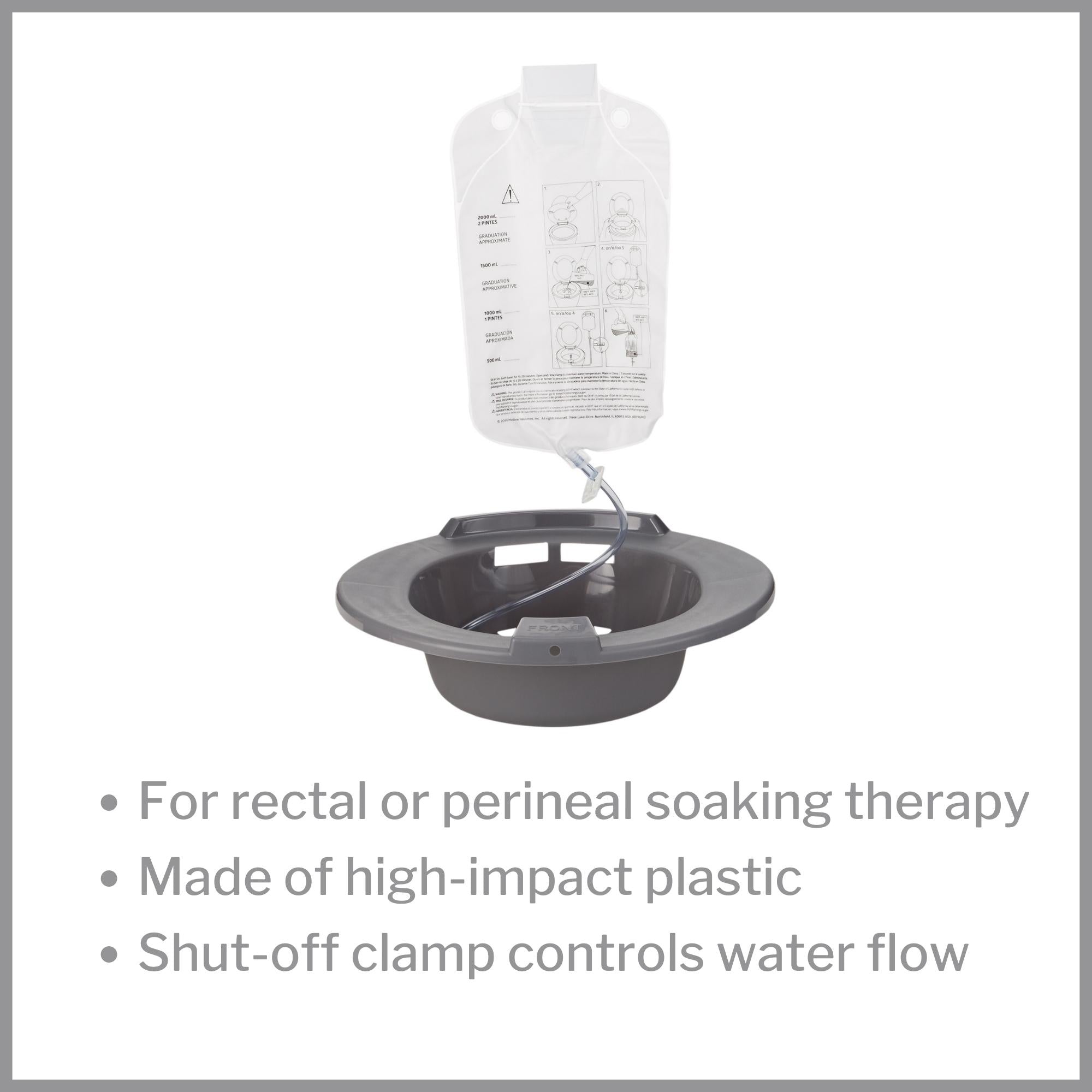 Sitz Bath McKesson Round Graphite Plastic 2000 mL Bag Graduated, 500 mL Increments up to 2000 mL, Packaging Type- Each