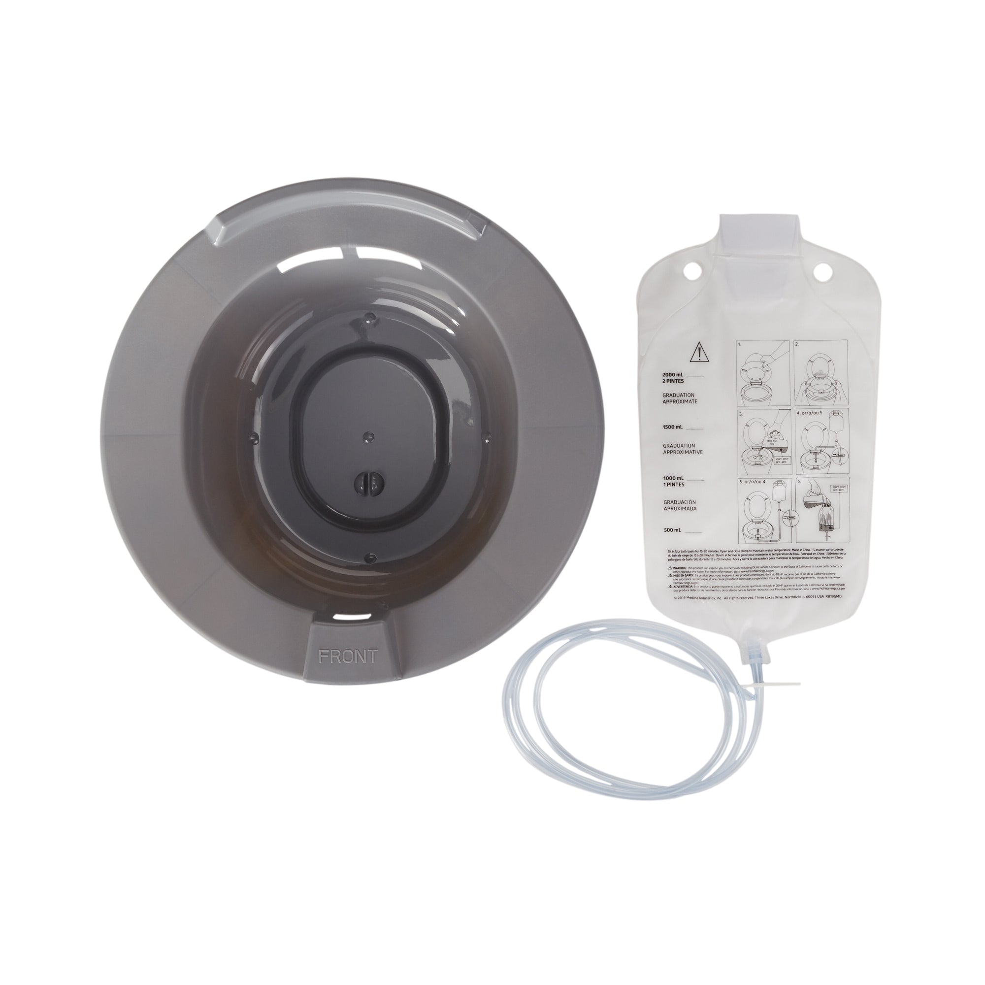 Sitz Bath McKesson Round Graphite Plastic 2000 mL Bag Graduated, 500 mL Increments up to 2000 mL, Packaging Type- Case