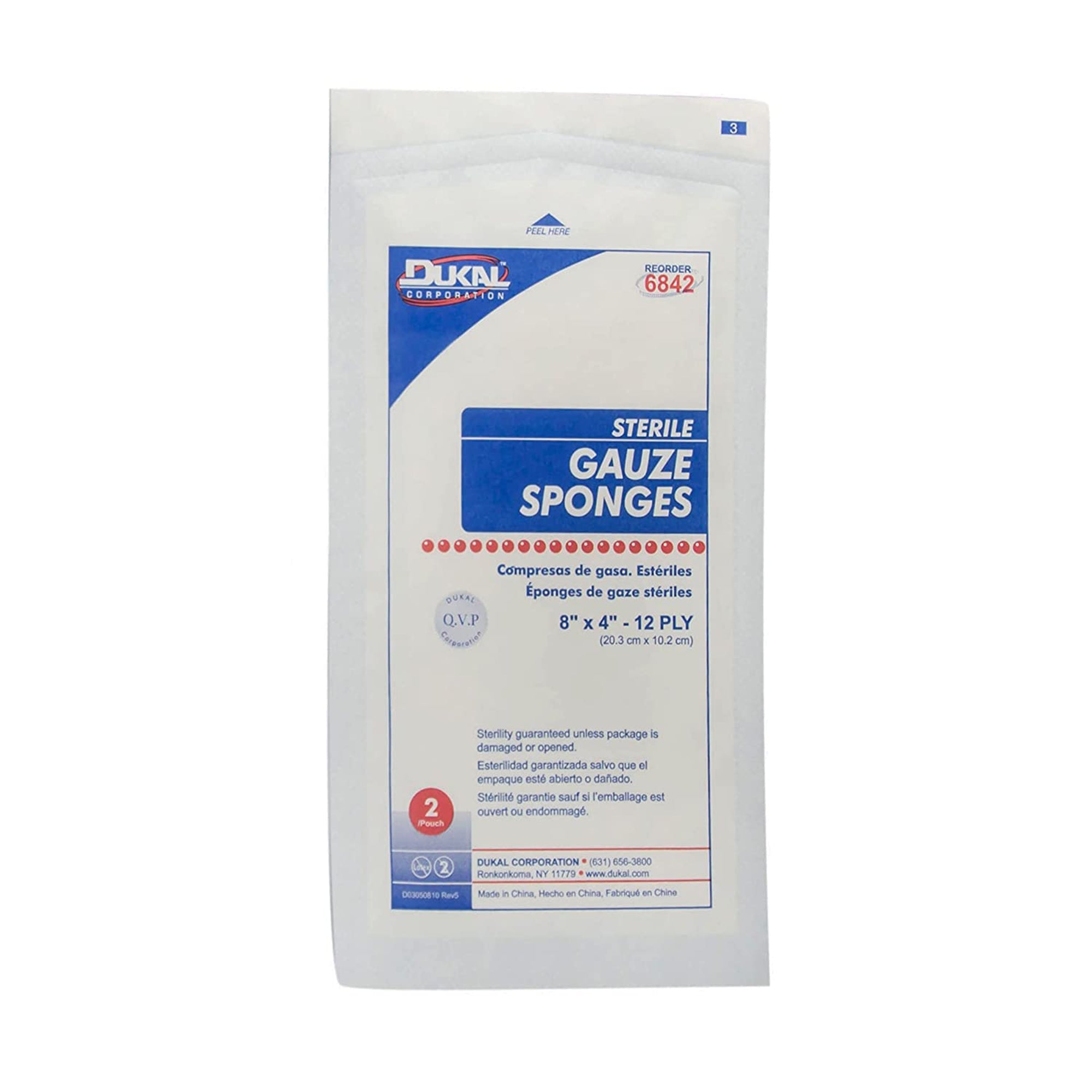 Gauze Sponge Dukal 4 X 8 Inch 12-Ply Sterile 2 per Pack, Packaging Type- Case