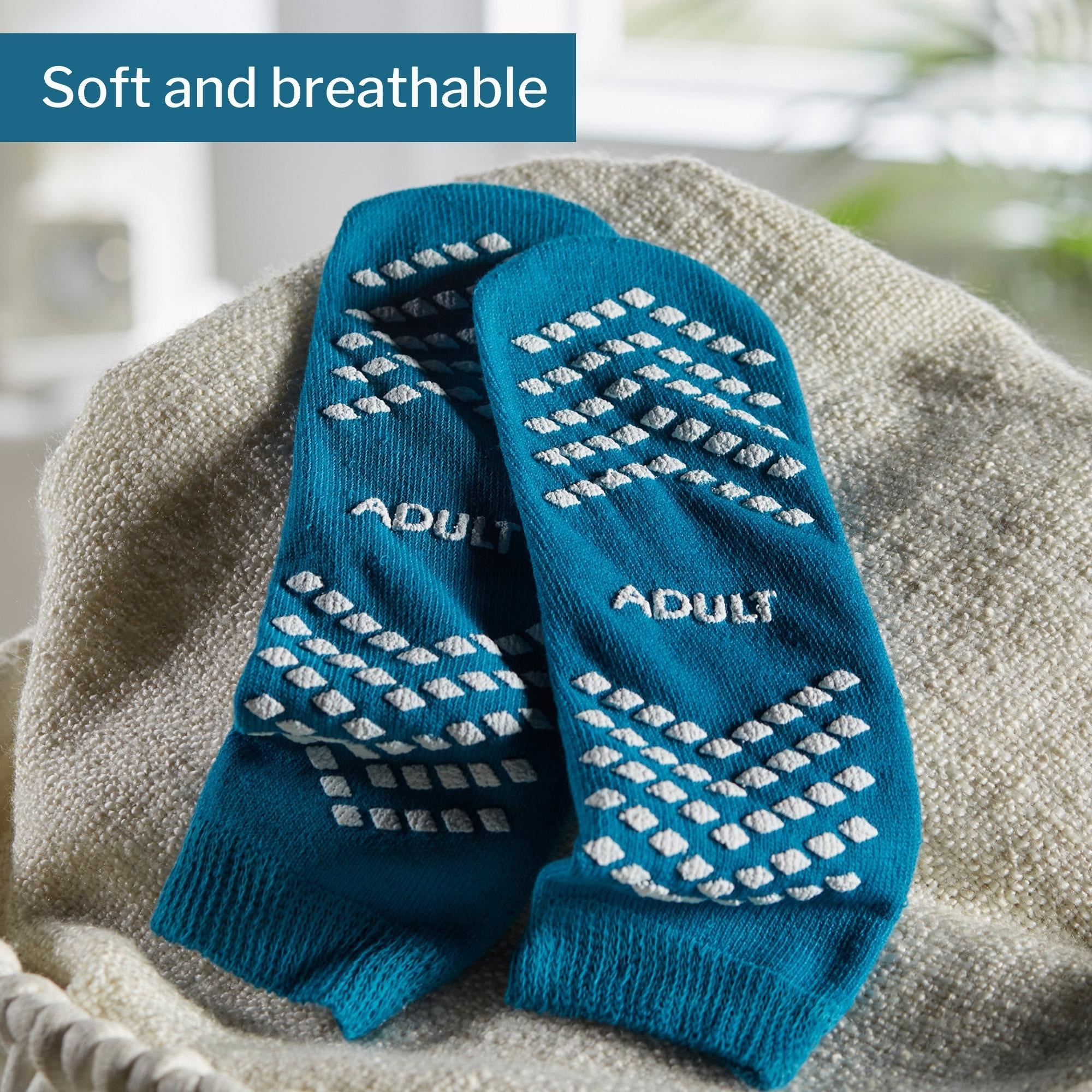 Slipper Socks McKesson Unisex Adult Large Single Tread Single Patient Use Teal, Packaging Type- Case