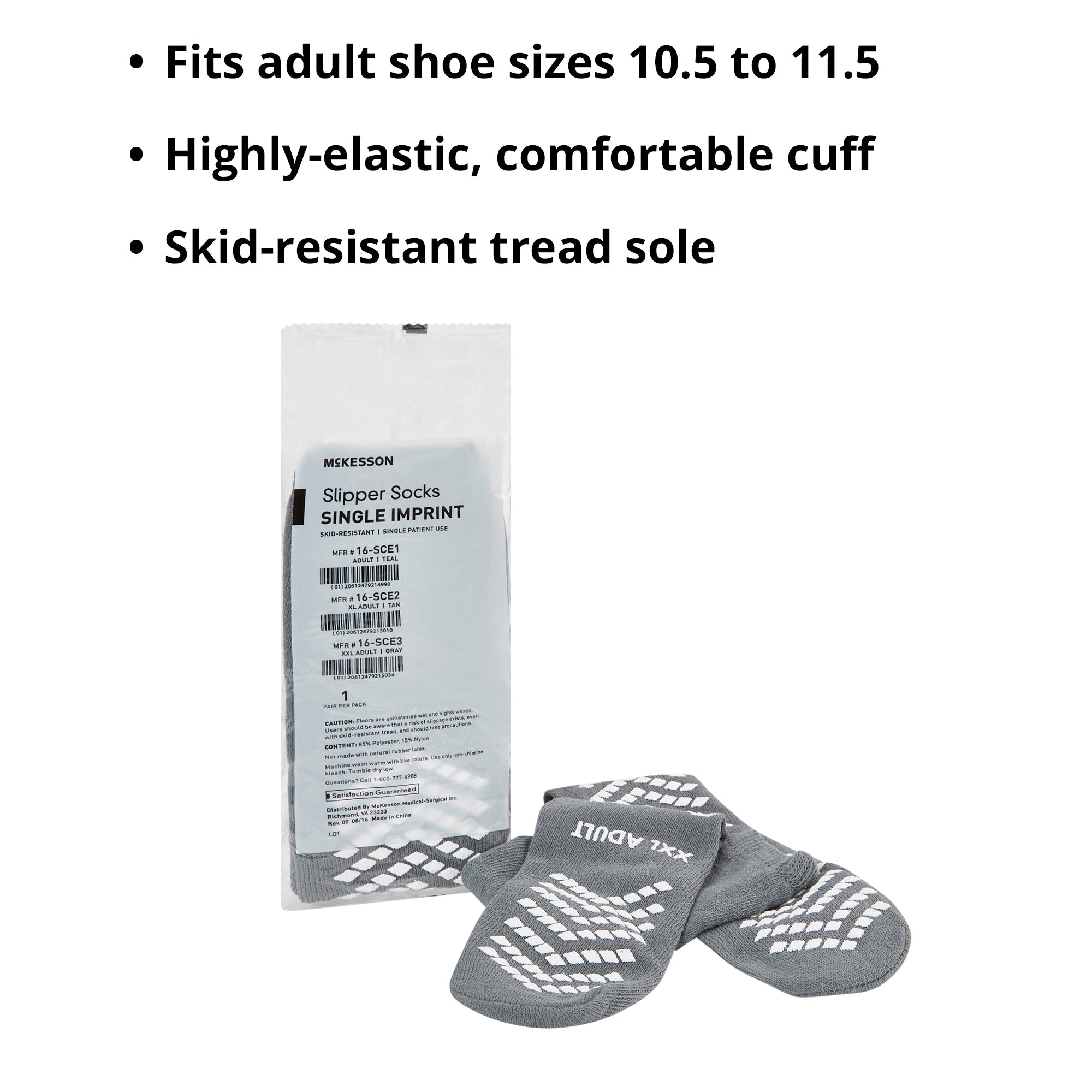 Slipper Socks McKesson Unisex Adult 2X-Large Single Tread Single Patient Use Gray, Packaging Type- Case