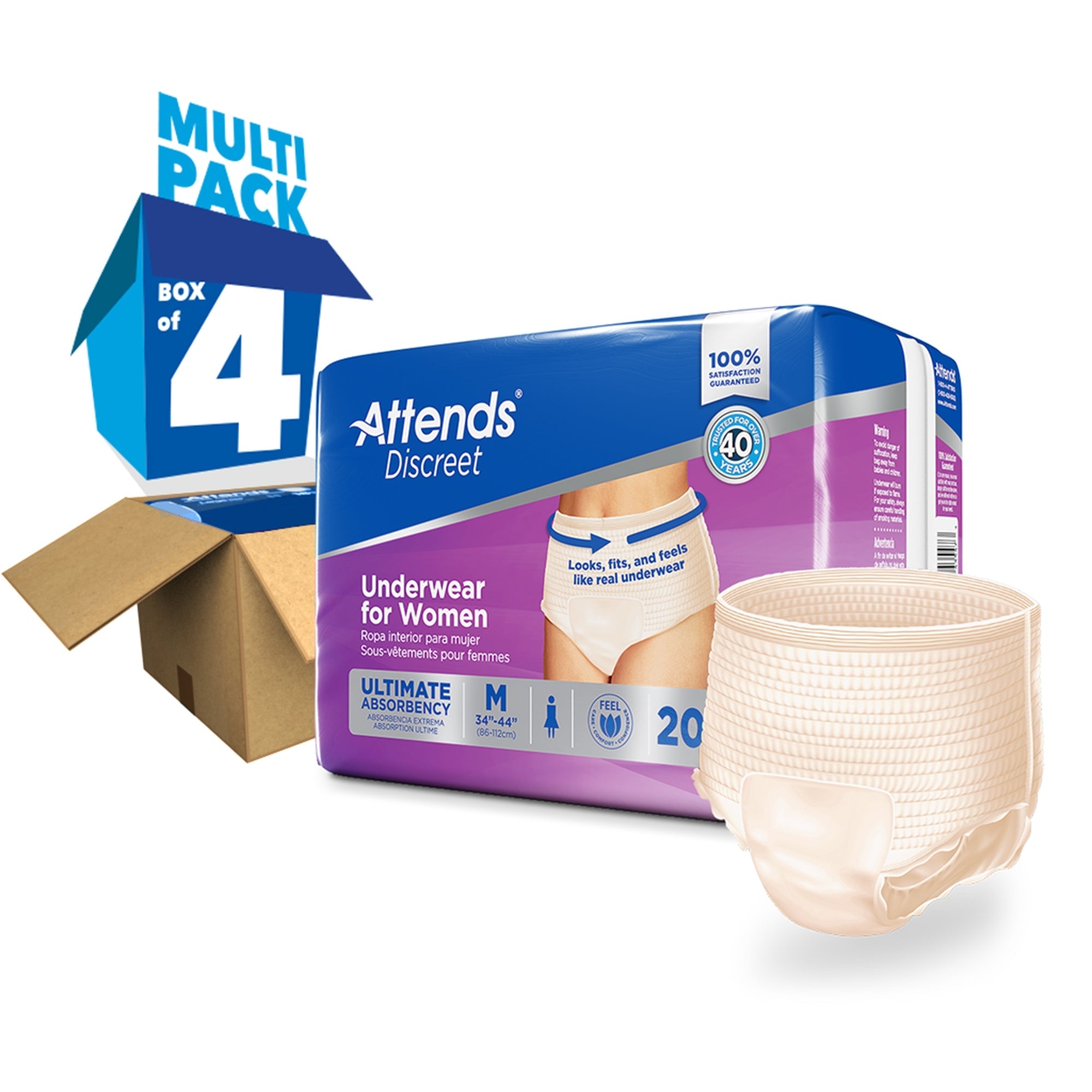 Female Adult Absorbent Underwear Attends Discreet Pull On with Tear Away Seams Medium Disposable Heavy Absorbency, Packaging Type- Case