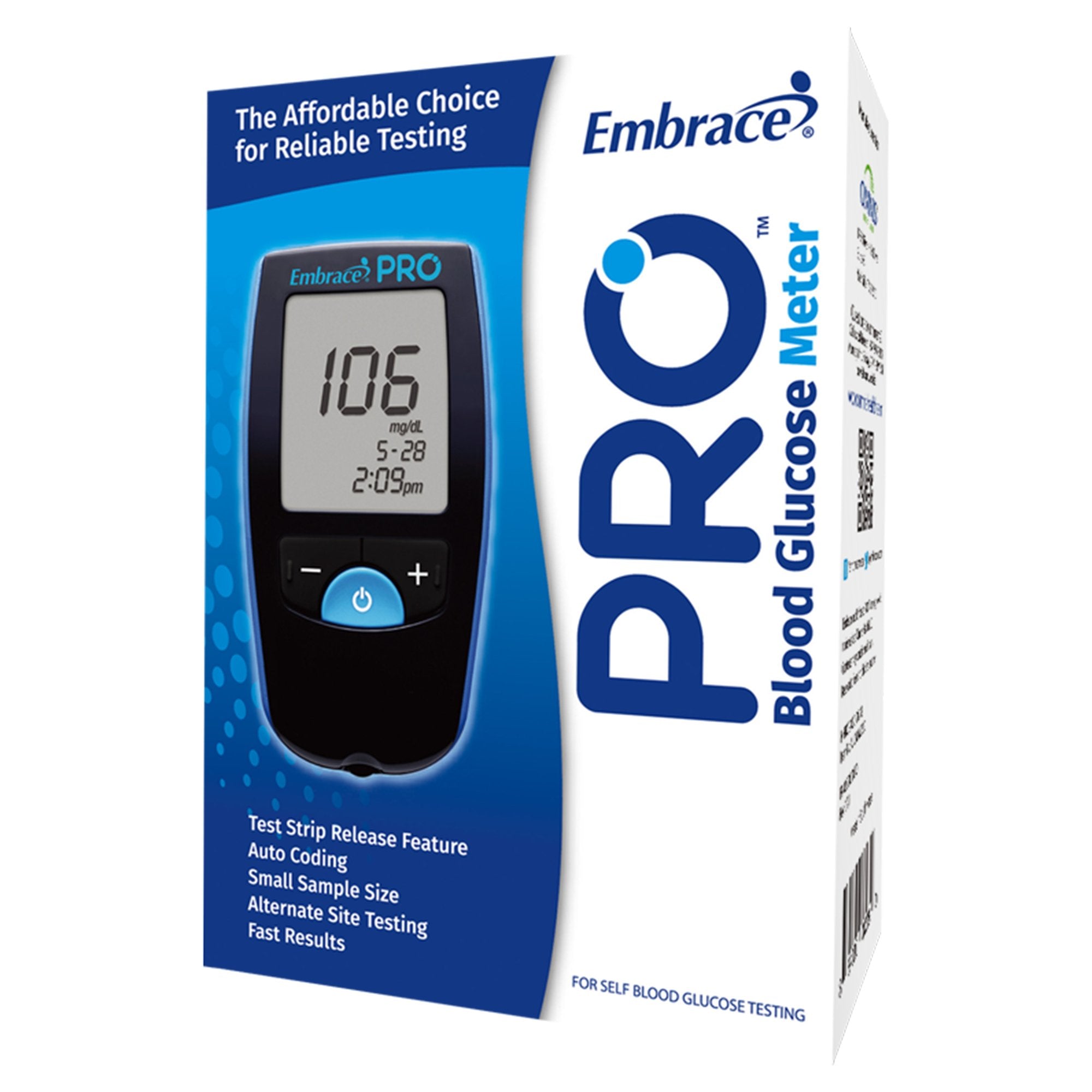 Blood Glucose Meter Embrace 5 Second Results Stores up to 500 Results No Coding Required,Packaging Type- Each