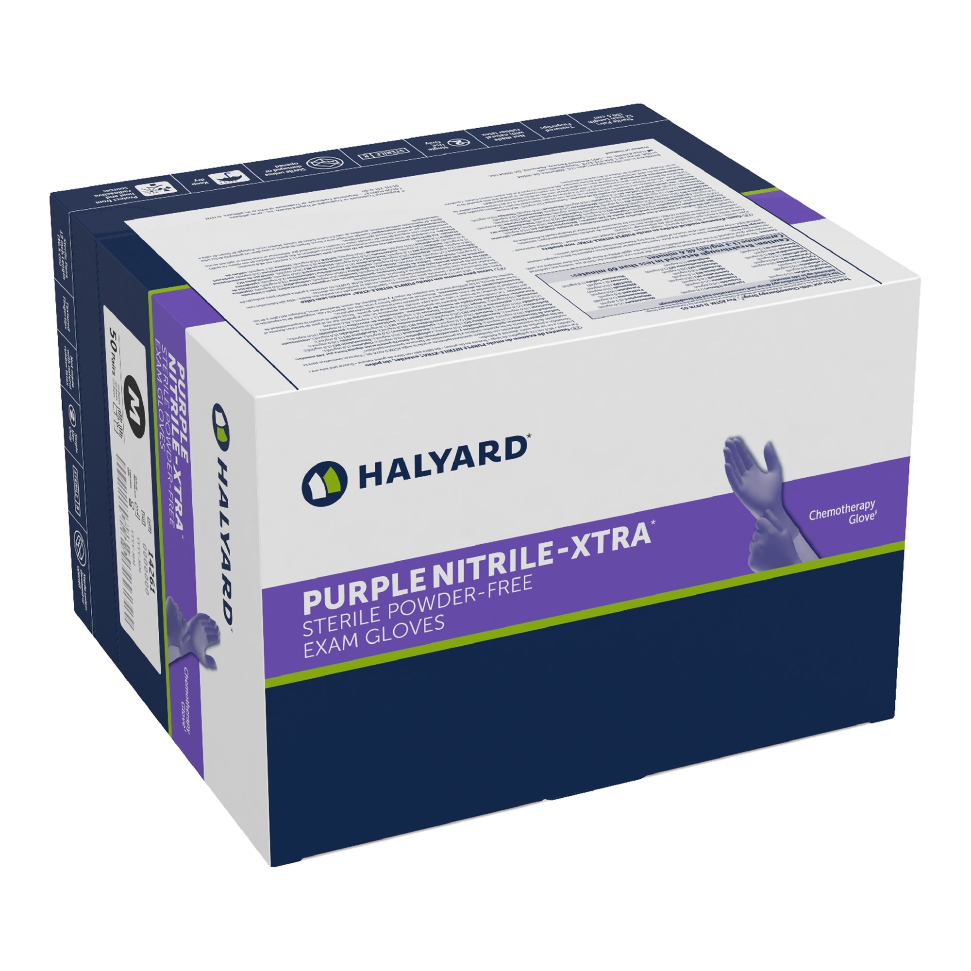 Exam Glove Purple Nitrile-Xtra Medium Sterile Pair Nitrile Extended Cuff Length Textured Fingertips Purple Chemo Tested | 50Pair/Box