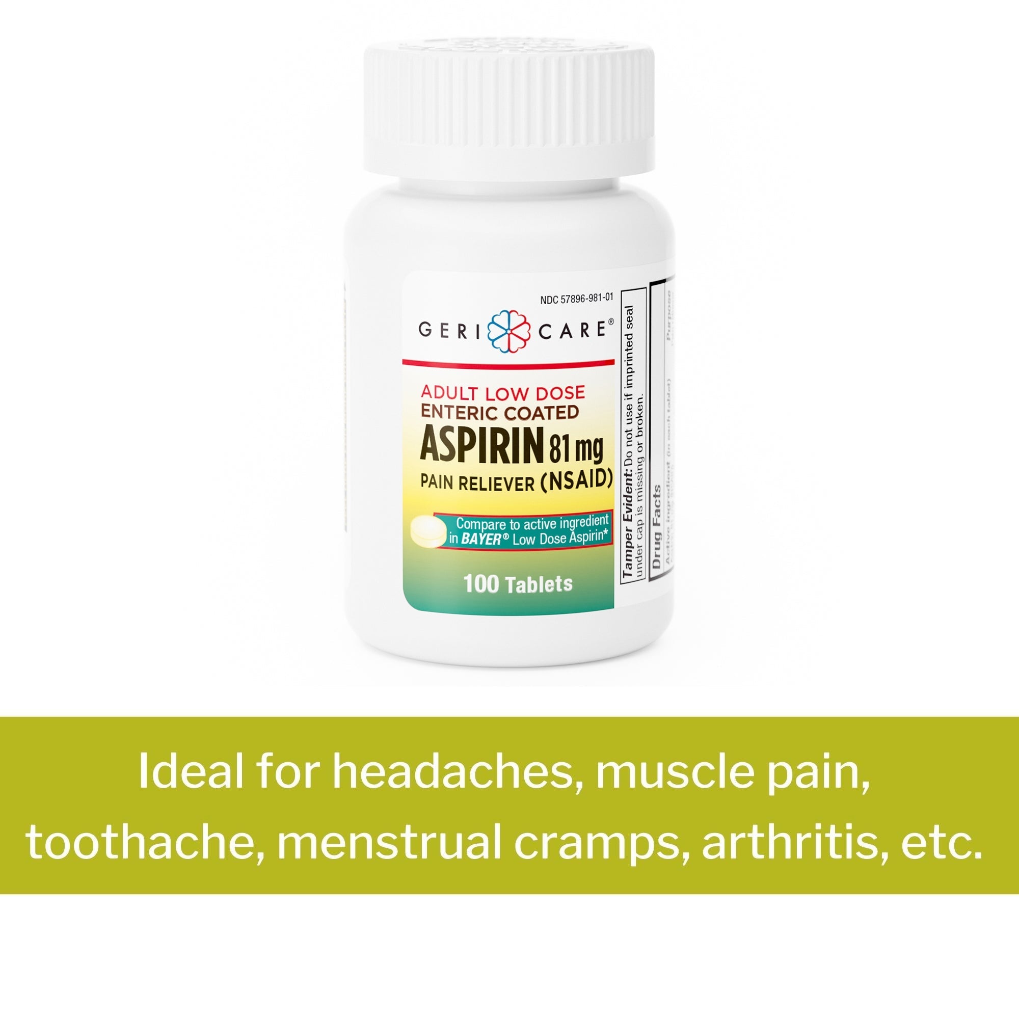 Pain Relief McKesson Brand 81 mg Strength Aspirin Tablet 100 per Bottle, Packaging Type- Case