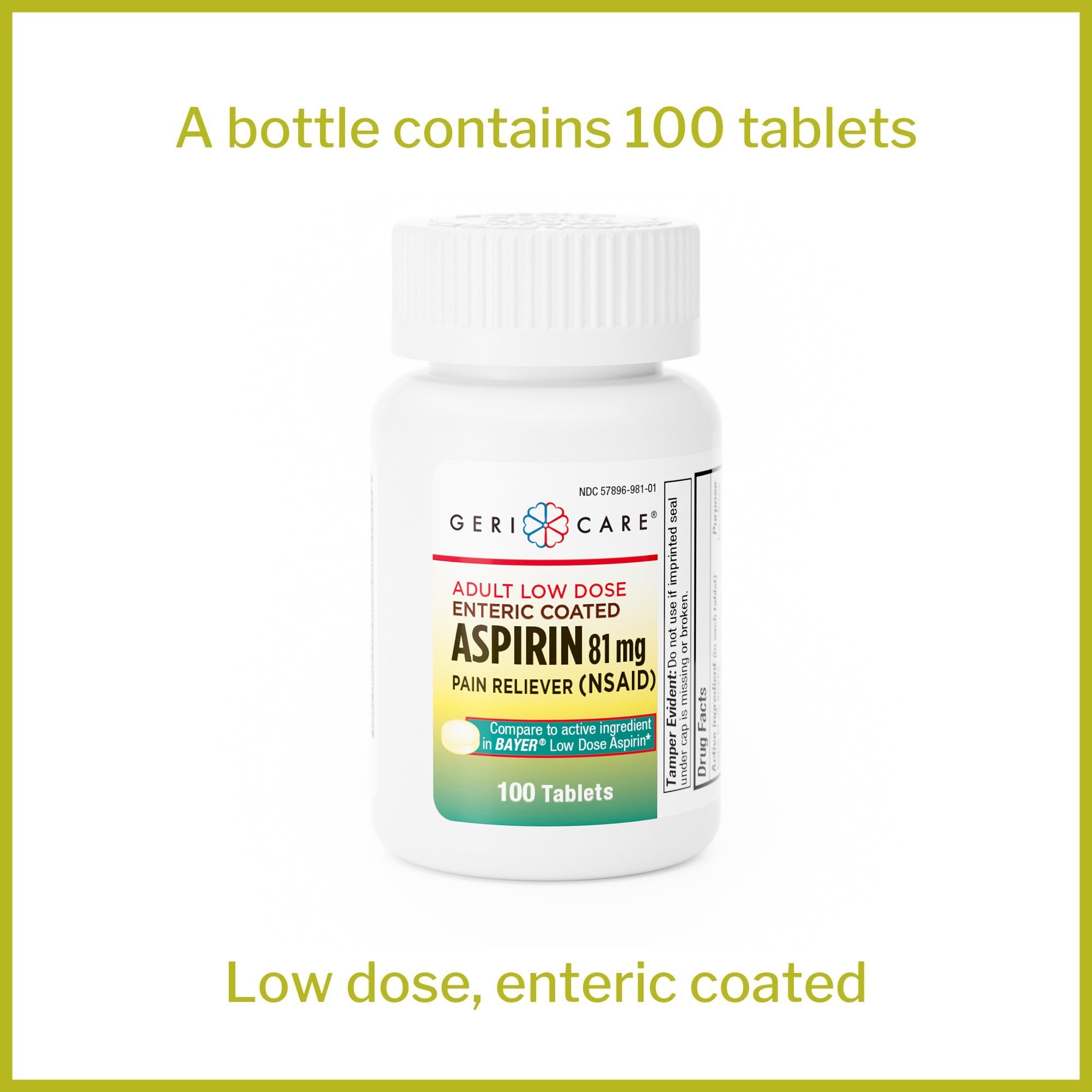 Pain Relief McKesson Brand 81 mg Strength Aspirin Tablet 100 per Bottle, Packaging Type- Case