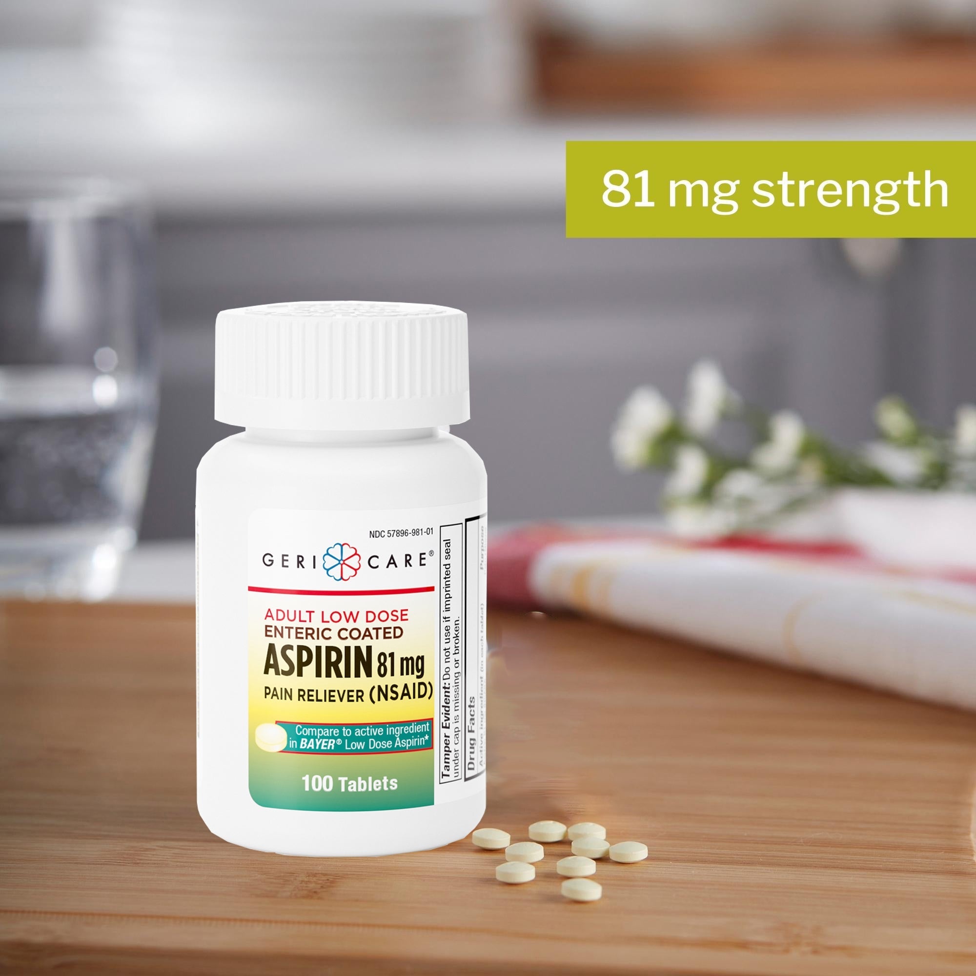 Pain Relief McKesson Brand 81 mg Strength Aspirin Tablet 100 per Bottle, Packaging Type- Case