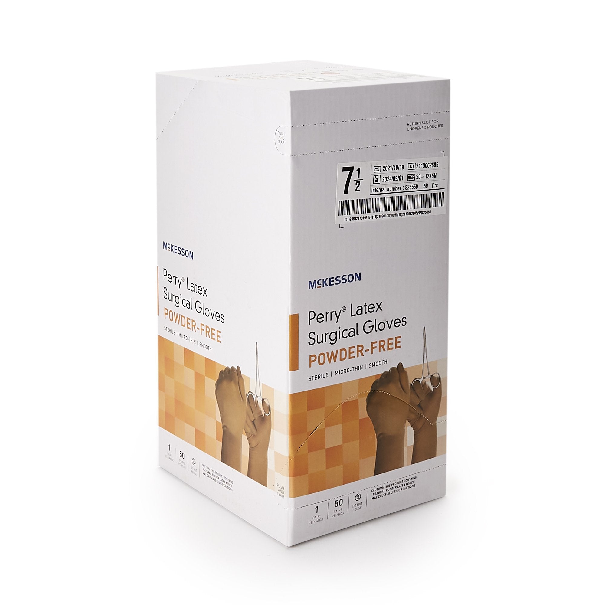 Surgical Glove McKesson Perry Size 7.5 Sterile Latex Standard Cuff Length Smooth Brown Not Chemo Approved,Packaging Type- Box