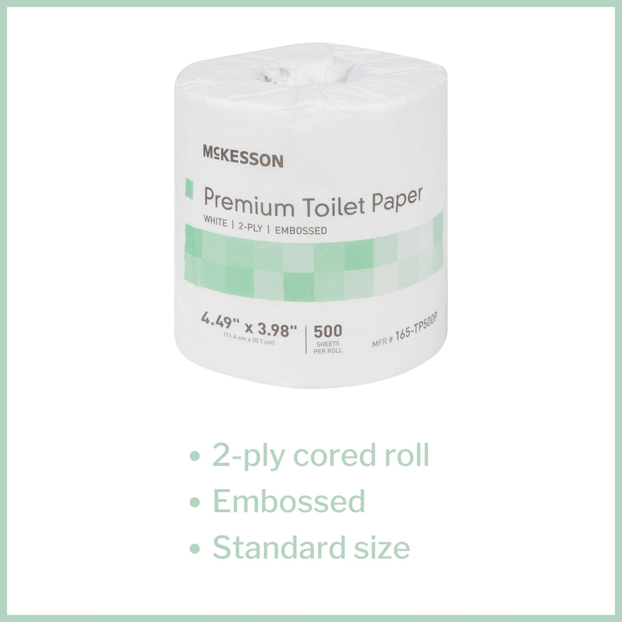 Toilet Tissue McKesson Premium White 2-Ply Standard Size Cored Roll 500 Sheets 4 X 4-1/2 Inch, Packaging Type- Case