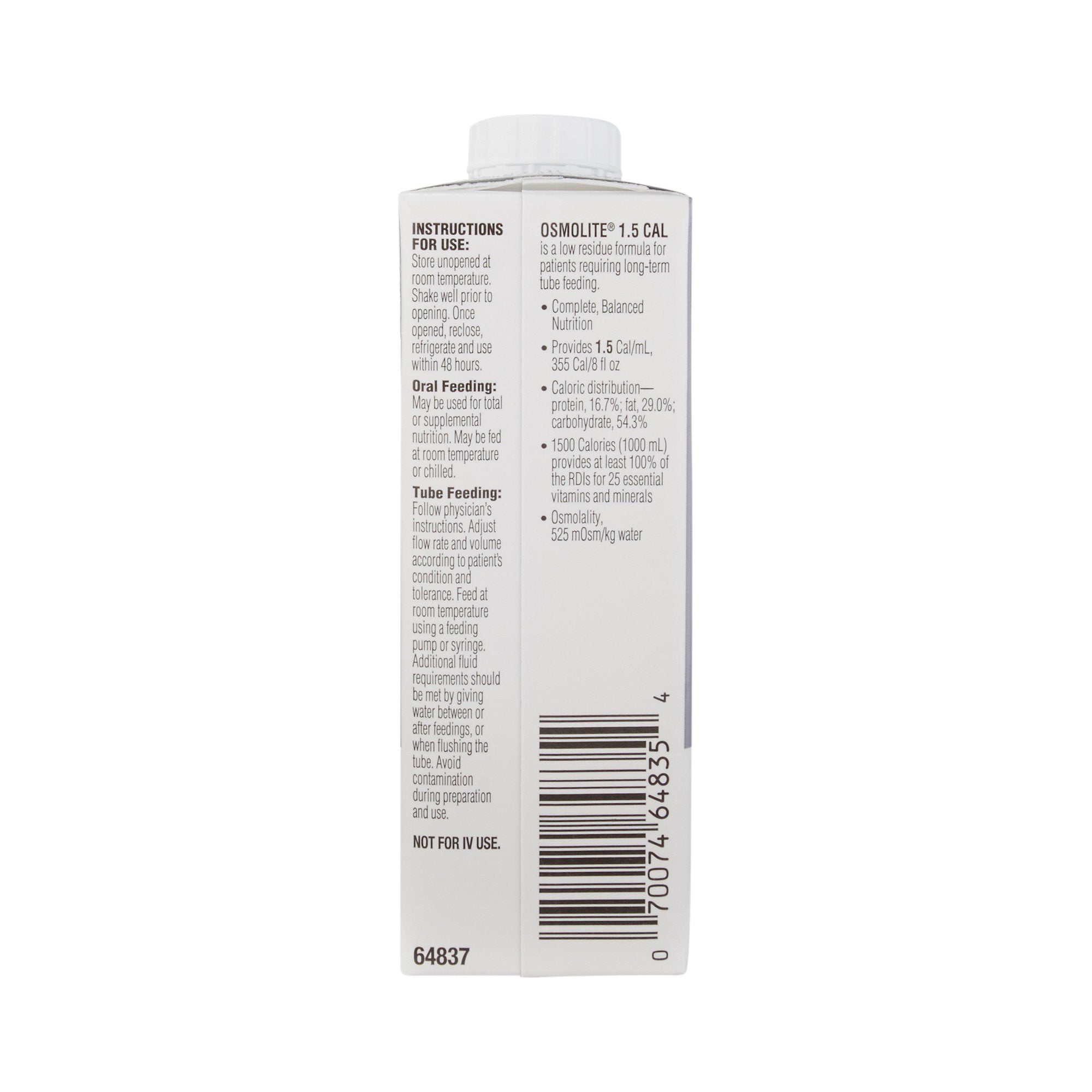 Tube Feeding Formula Osmolite 1.5 Cal Unflavored Liquid 8 oz. Reclosable Carton, Packaging Type- Case