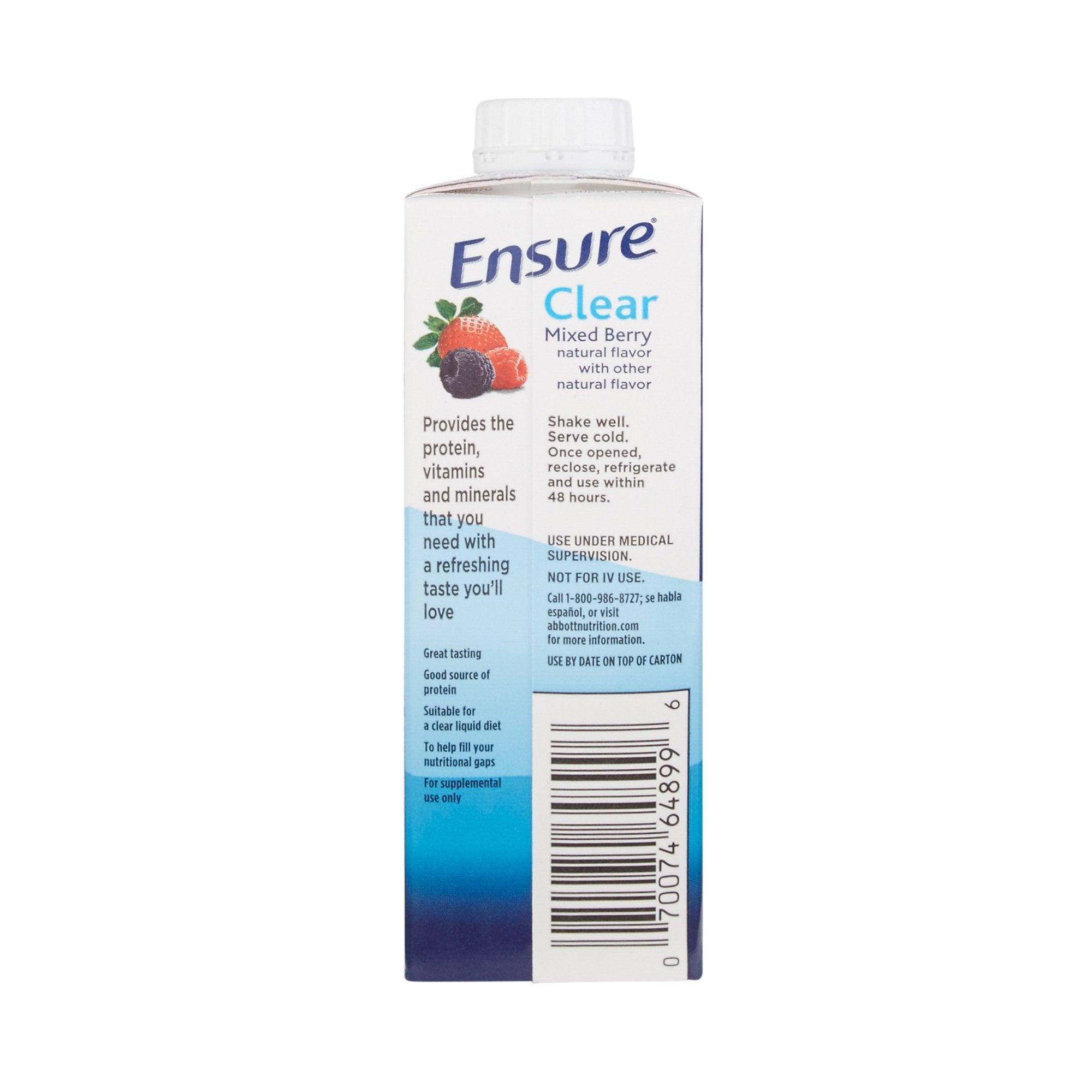 Oral Supplement Ensure  Clear Therapeutic Nutrition Mixed Berry Flavor Liquid 8 oz. Reclosable Carton, Case of 24