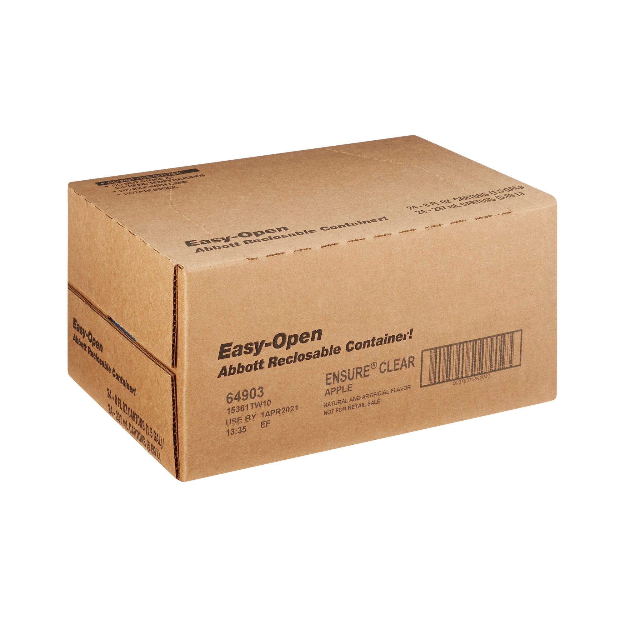 Oral Supplement Ensure Clear Therapeutic Nutrition Apple Flavor Liquid 8 oz. Reclosable Carton