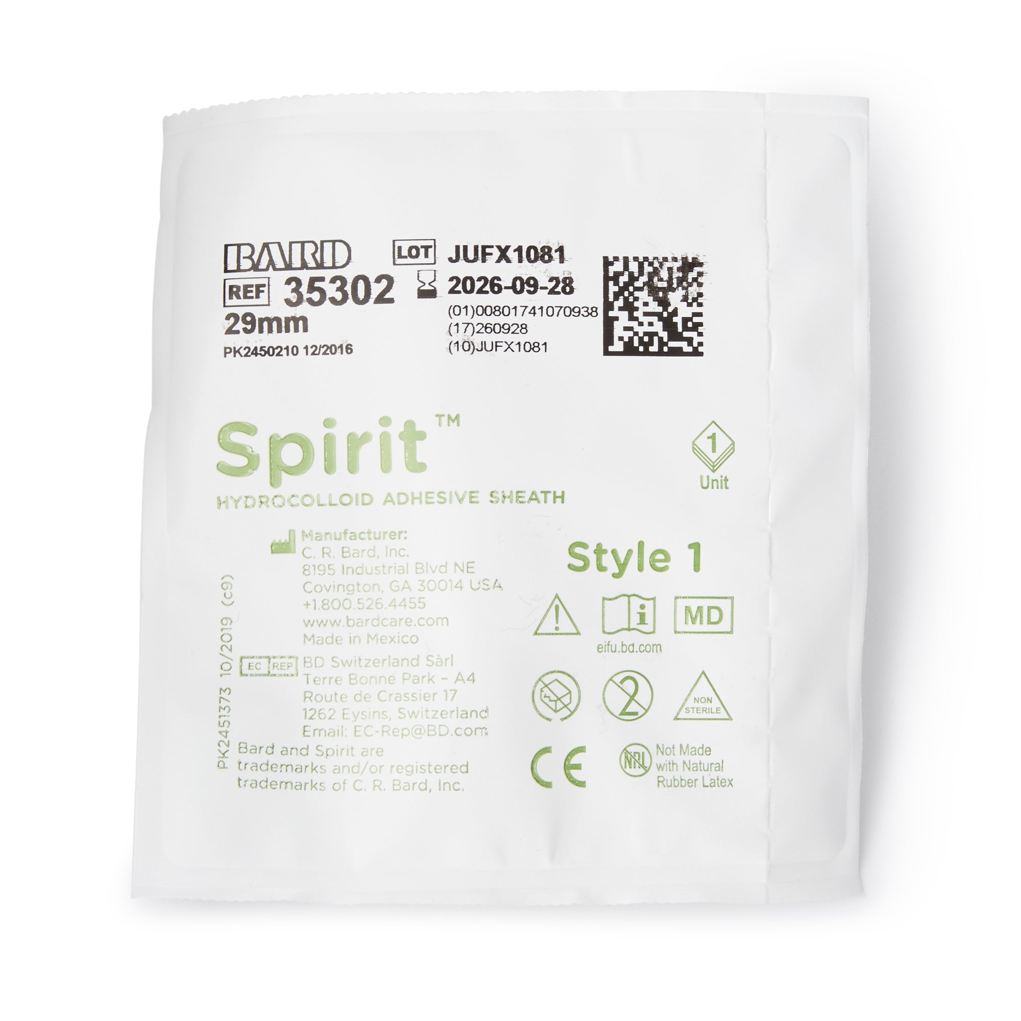 Male External Catheter Spirit1 Self-Adhesive Seal Hydrocolloid Silicone Medium,Packaging Type- Each