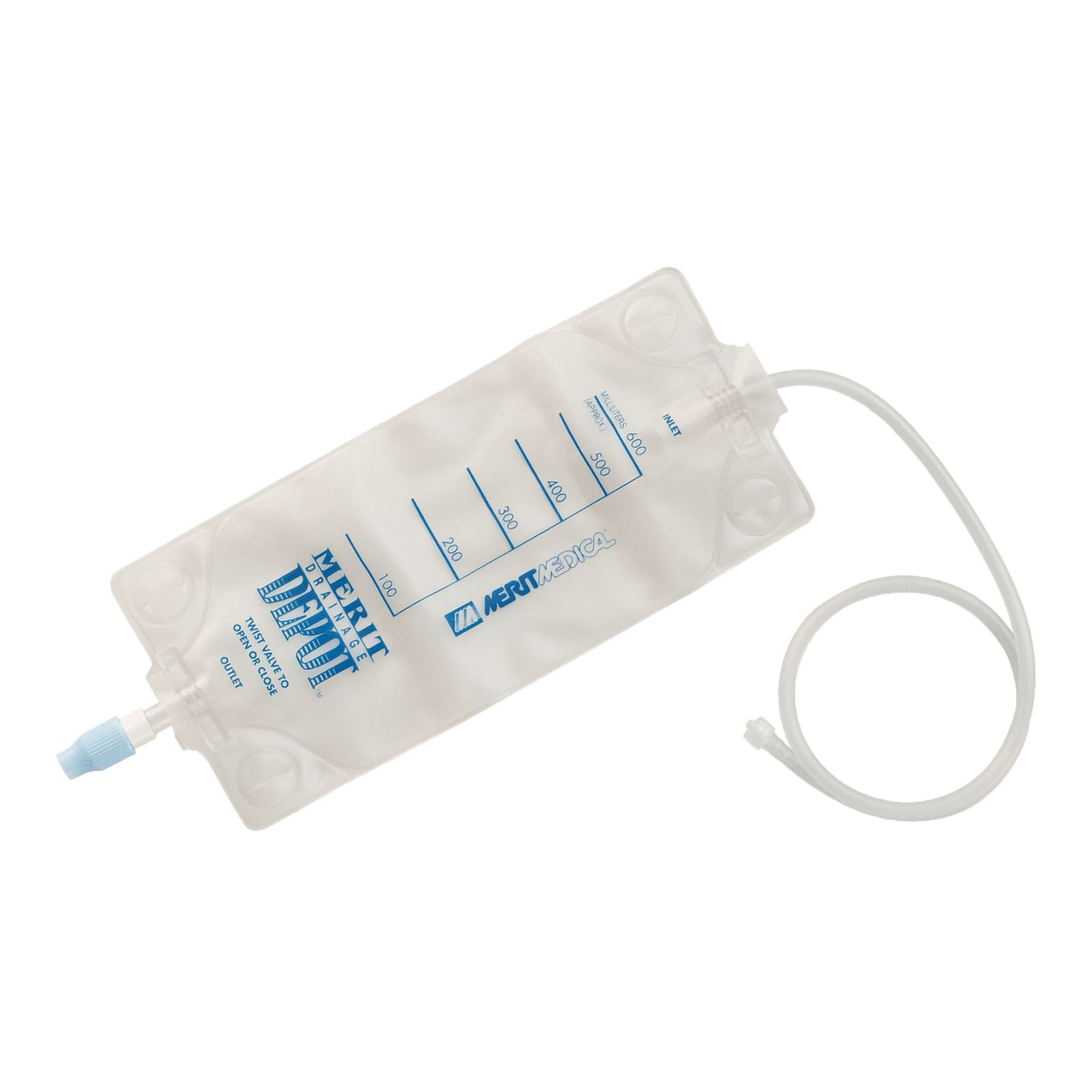 Urinary Drainage Bag Merit Drainage Depot 24 Inch Tubing 600 mL Sterile Anti Reflux Barrier