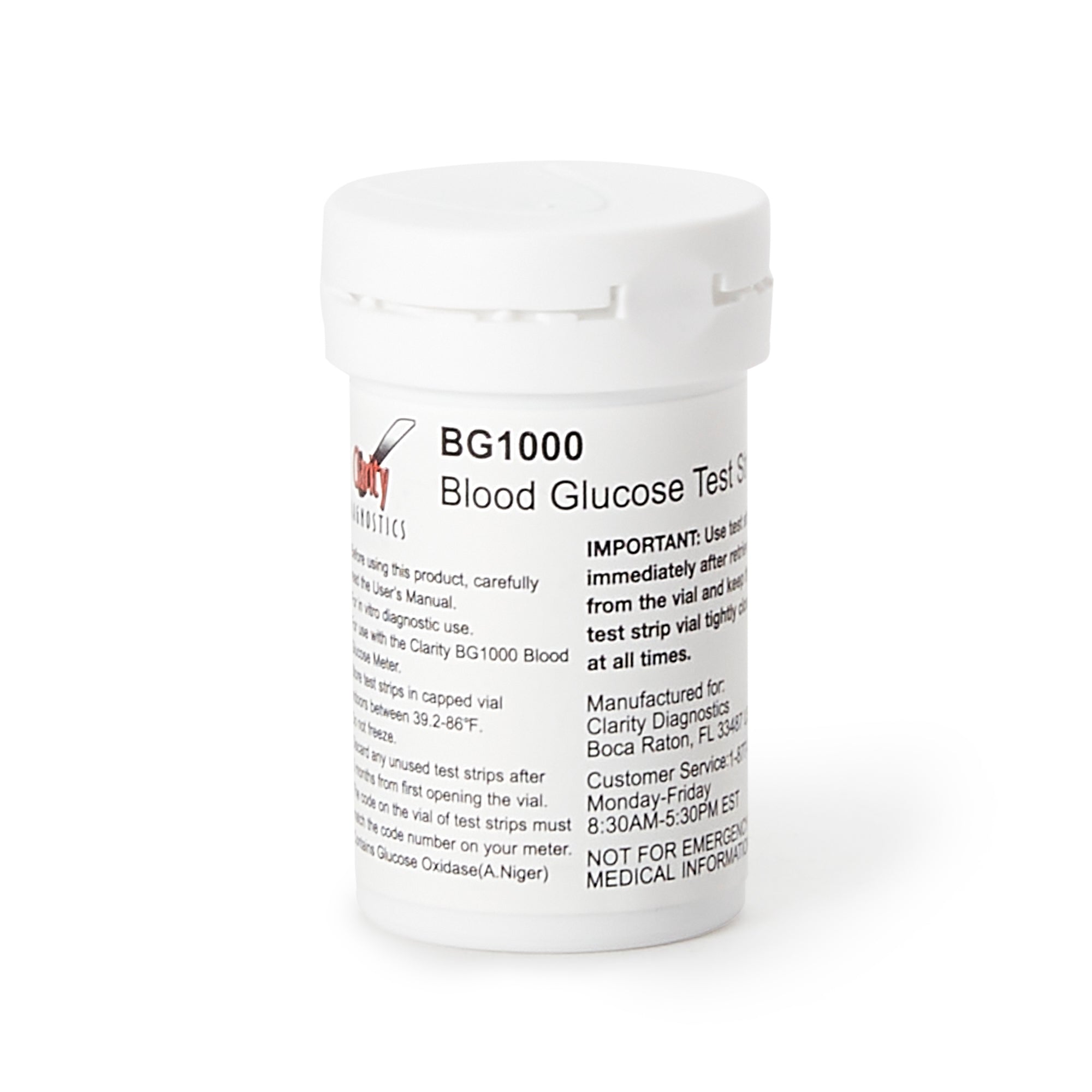 Blood Glucose Test Strips Clarity BG1000 50 Strips per Pack,Packaging Type- Box