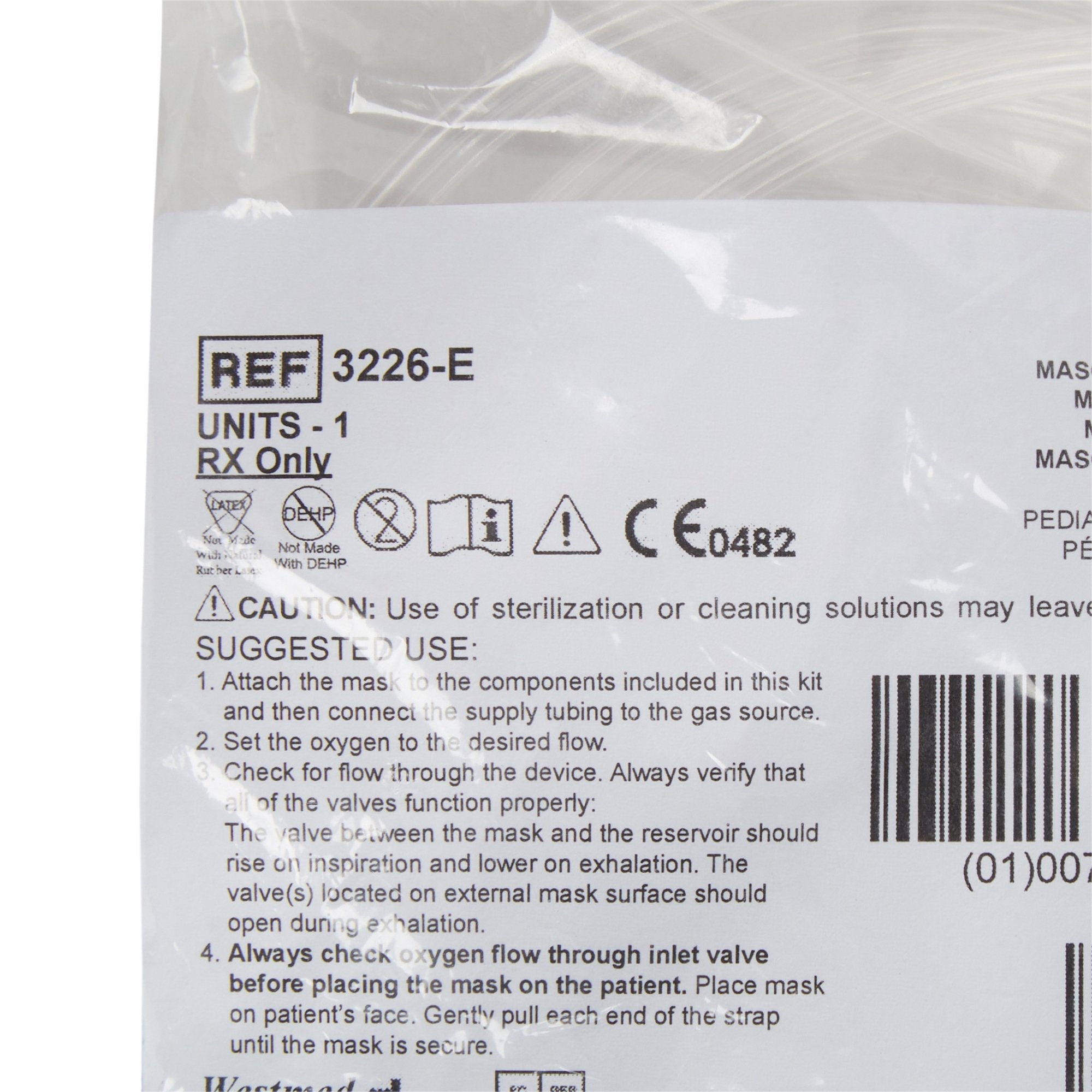 NonRebreather Oxygen Mask McKesson Elongated Style Pediatric Adjustable Head Strap, Packaging Type- Case