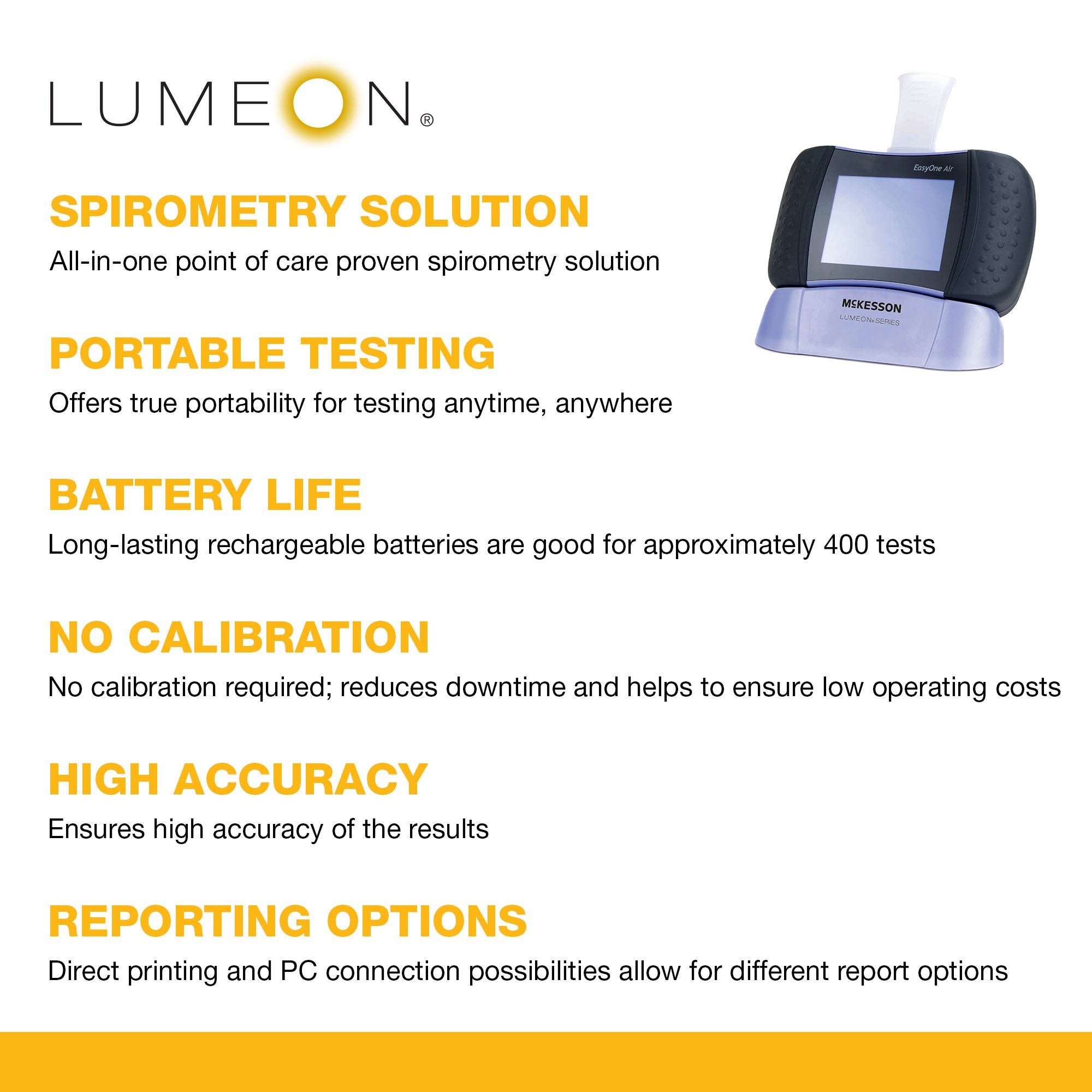 Spirometer System McKesson LUMEON EasyOne Air Touch Screen Display Disposable Mouthpiece, Packaging Type - Each