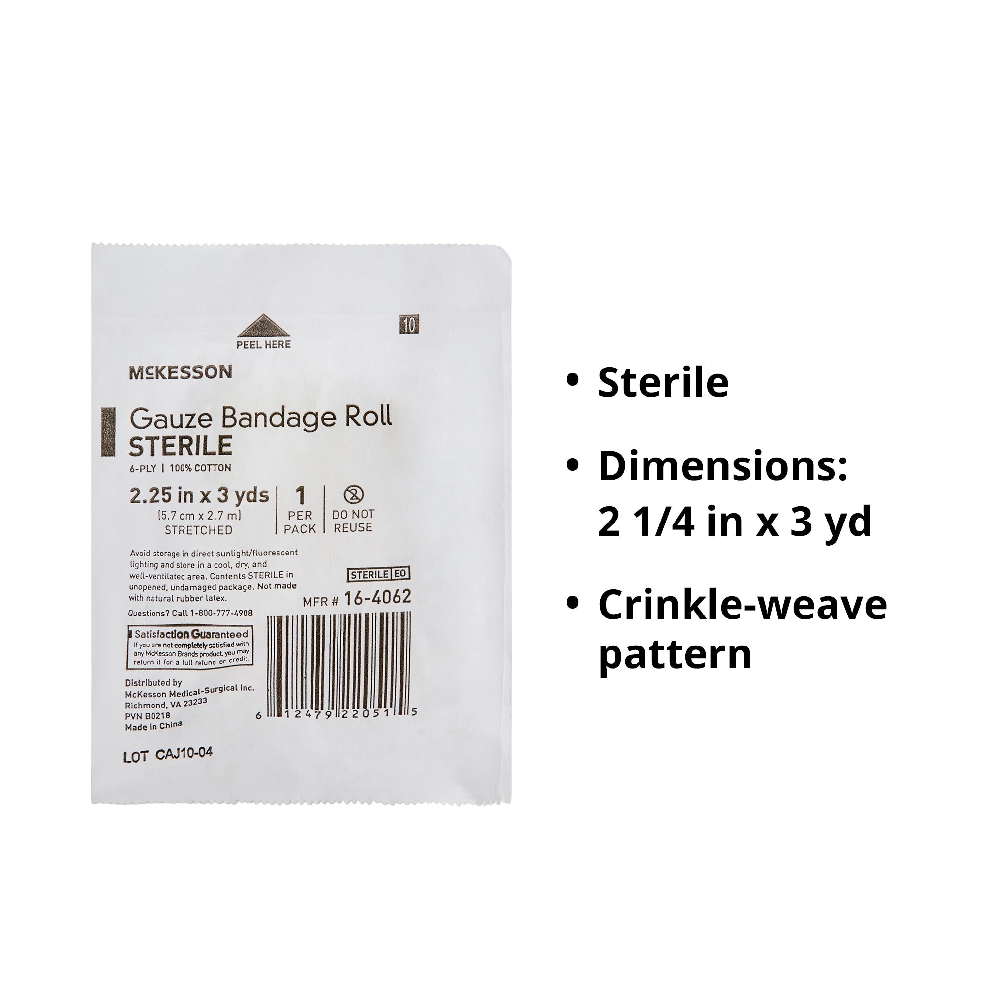 Fluff Bandage Roll McKesson 2-1/4 Inch X 3 Yard 6-Ply Sterile 1 per Pouch, Packaging Type- Case