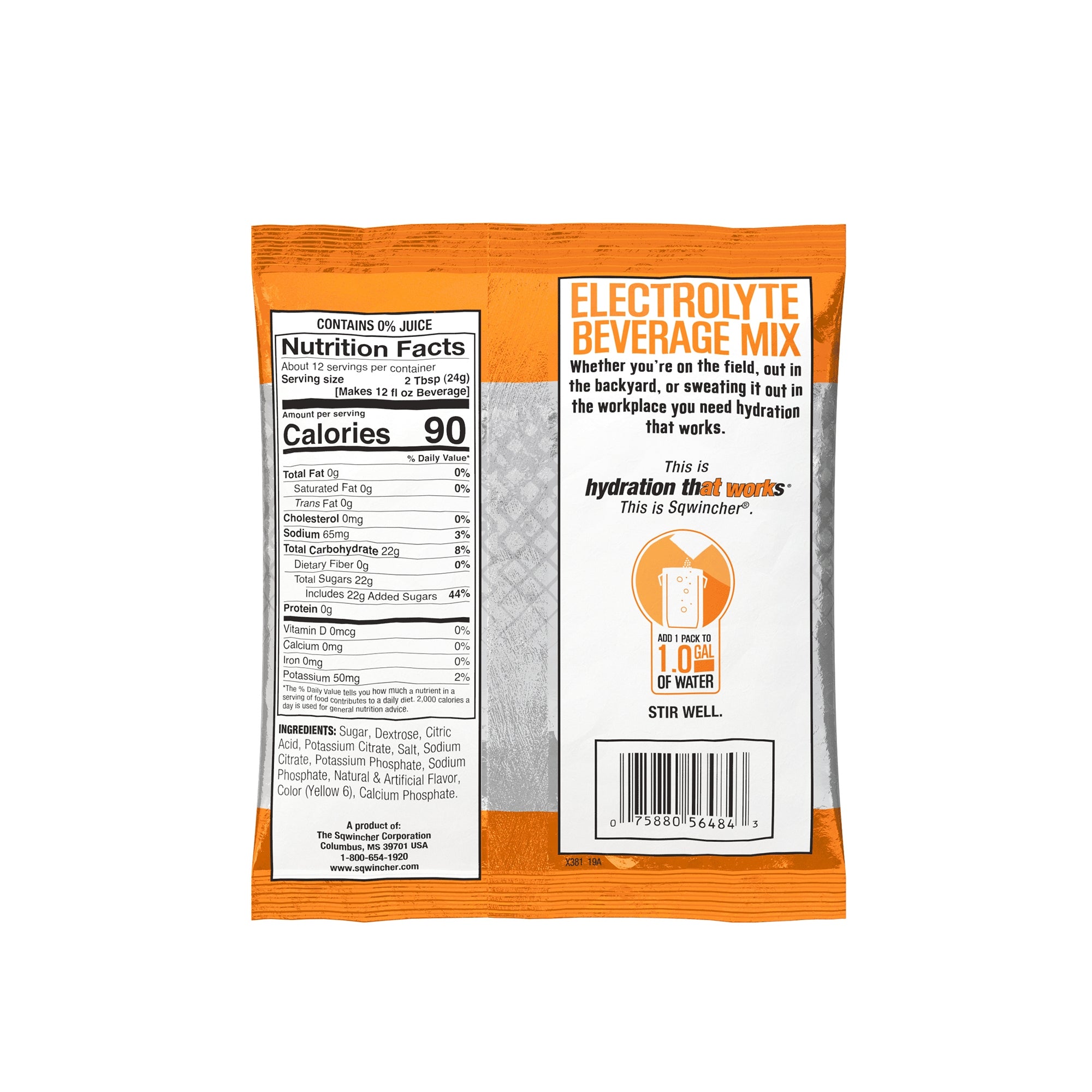 Oral Electrolyte Solution Sqwincher Powder Pack Orange Flavor 9.53 oz. Electrolyte,  Packaging Type- Case