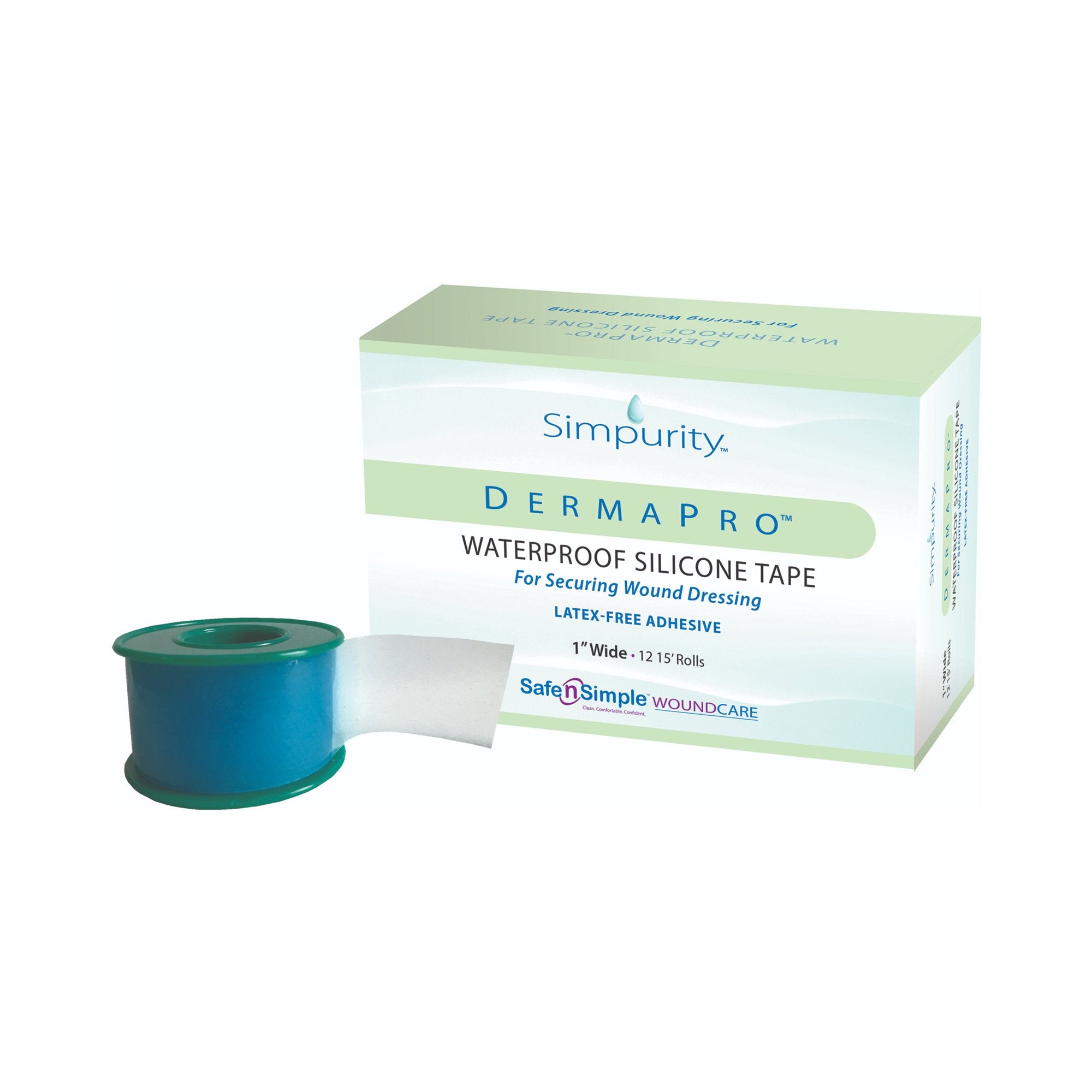 Waterproof Medical Tape DermaPro White 1 Inch X 5 Yard Silicone NonSterile | 12RL/Box