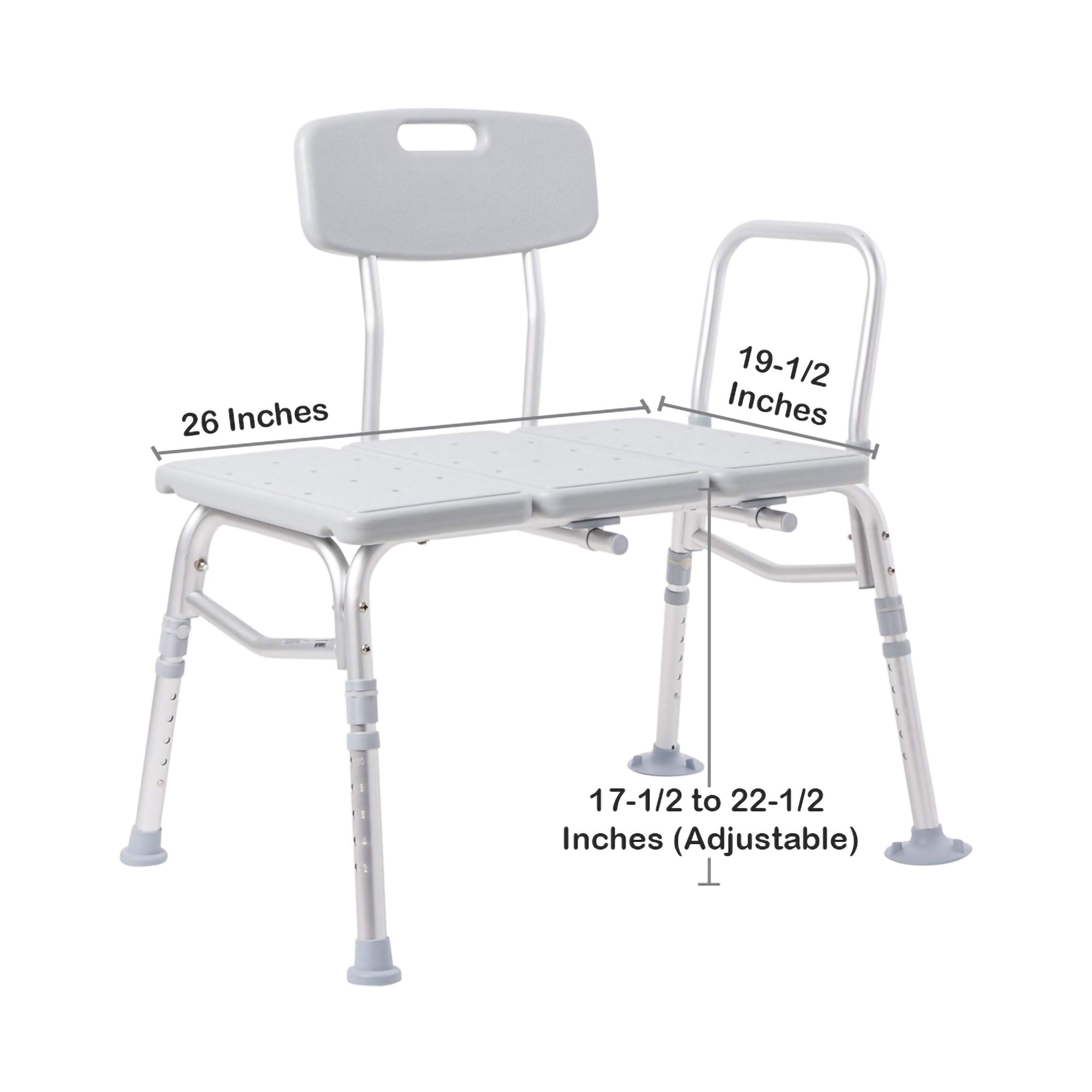 McKesson Knocked Down Bath Transfer Bench Removable Arm Rail 17-1/2 to 22-1/2 Inch Seat Height 400 lbs. Weight Capacity