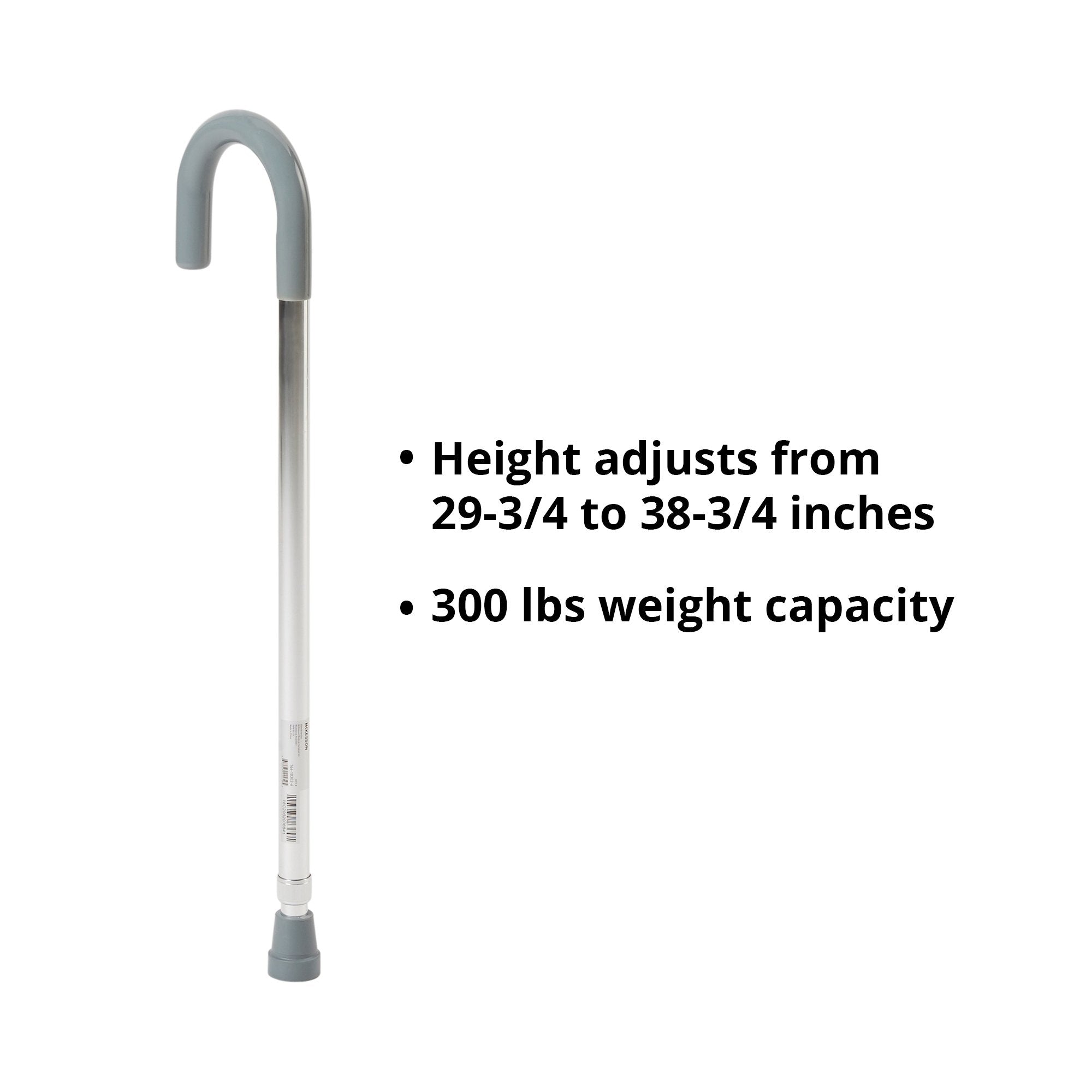 Round Handle Cane McKesson Aluminum 29-3/4 to 38-3/4 Inch Height Chrome, Packaging Type- Case
