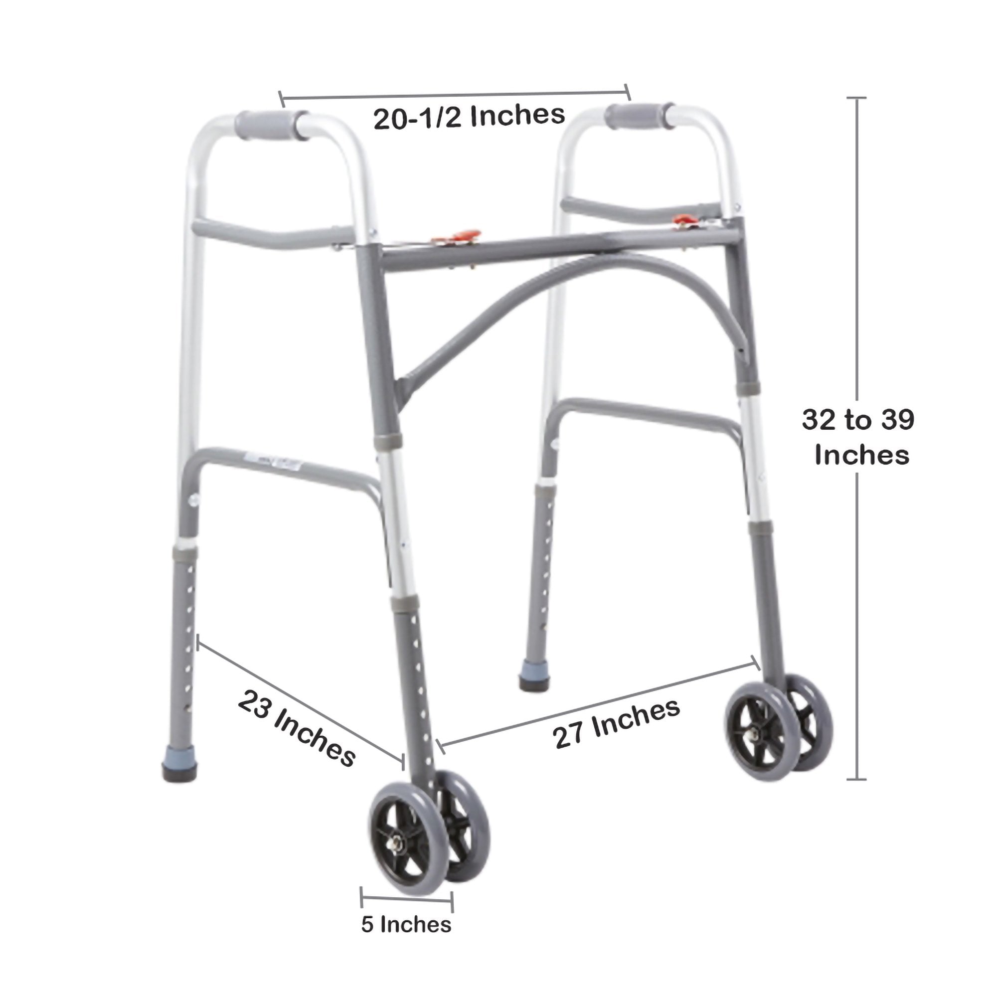 Bariatric Dual Release Folding Walker with Wheels Adjustable Height McKesson Steel Frame 500 lbs. Weight Capacity 32 to 39 Inch Height
