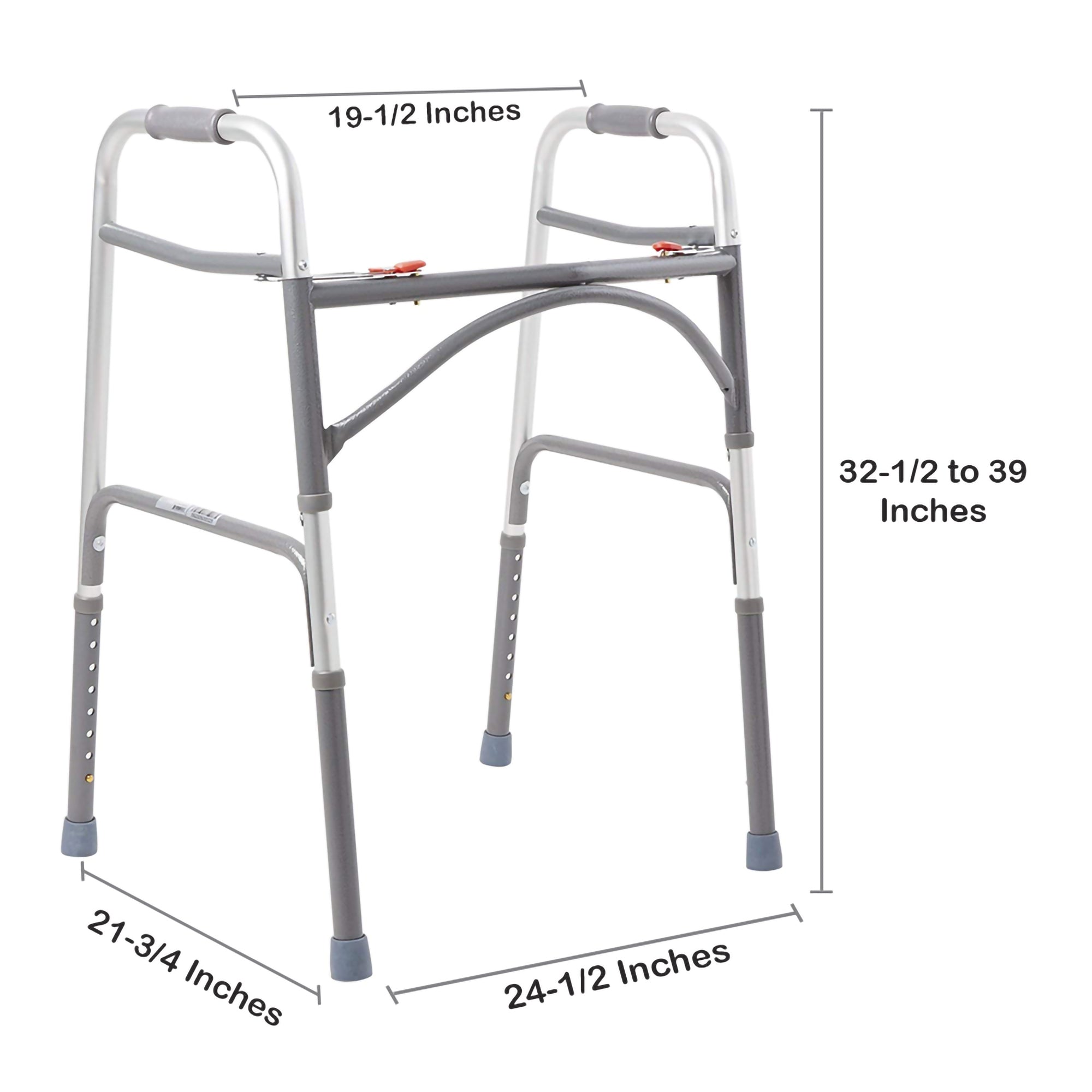 Bariatric Dual Release Folding Walker Adjustable Height McKesson Steel Frame 500 lbs. Weight Capacity 32-1/2 to 39 Inch Height