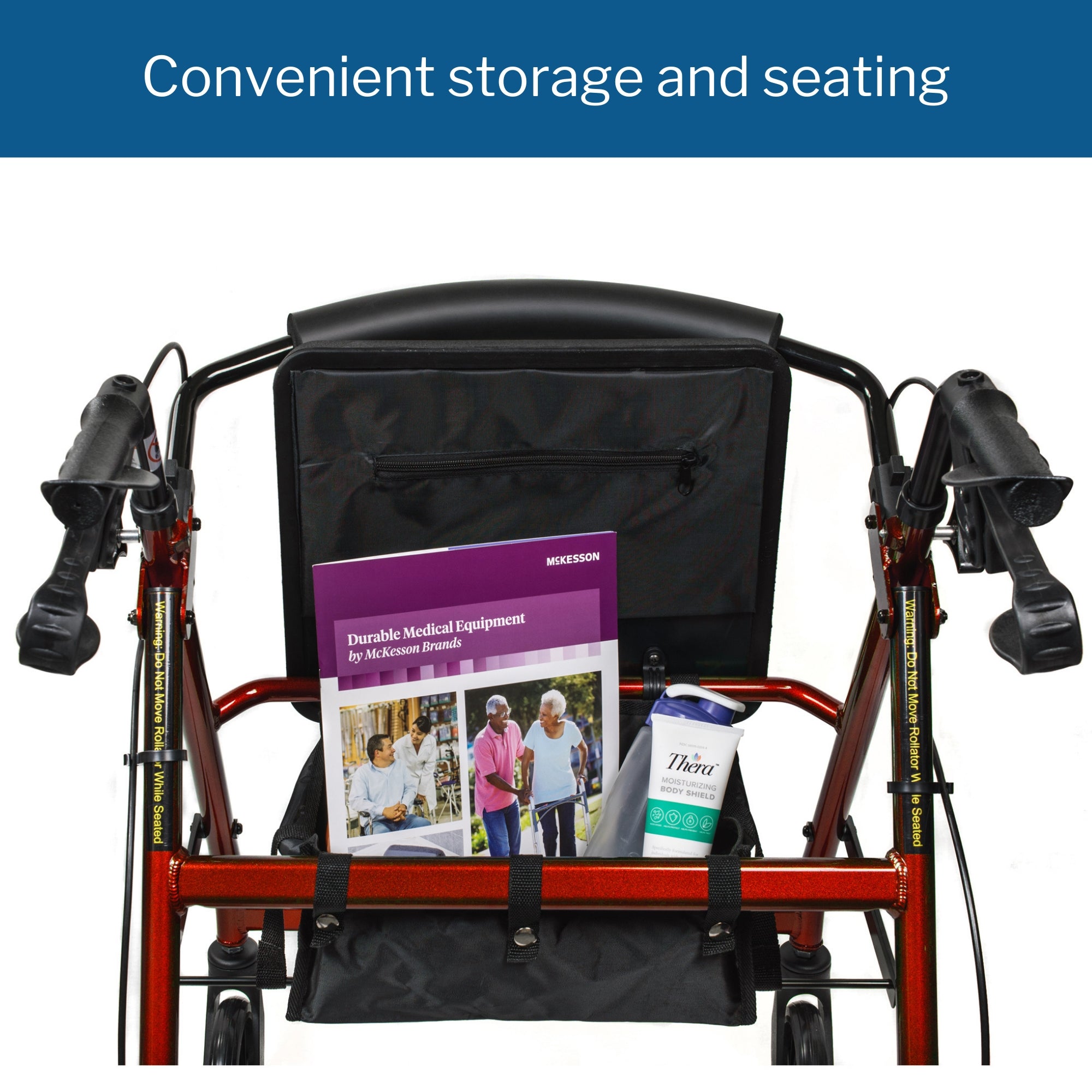 4 Wheel Rollator McKesson Red Adjustable Height / Folding Aluminum Frame