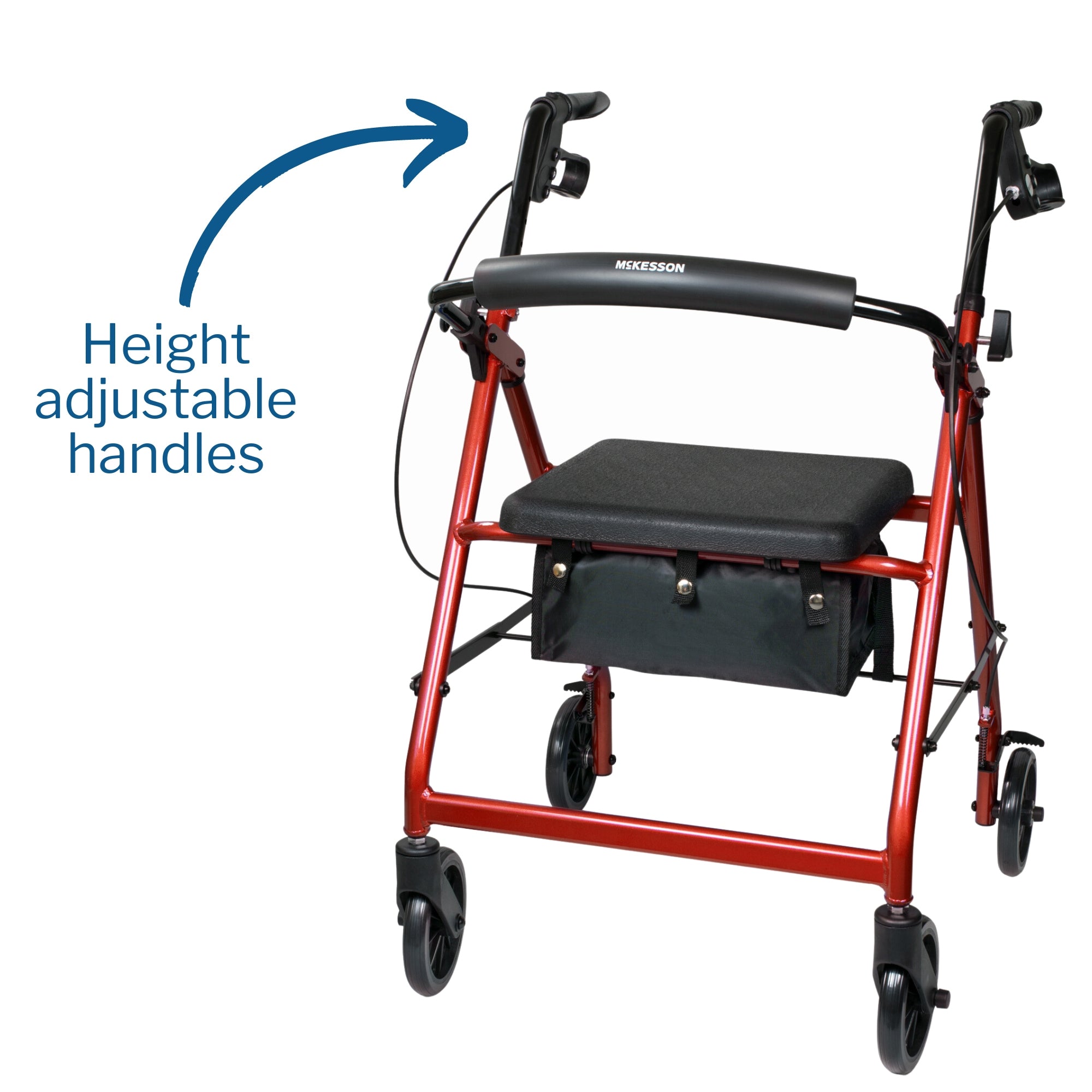 4 Wheel Rollator McKesson Red Adjustable Height / Folding Aluminum Frame
